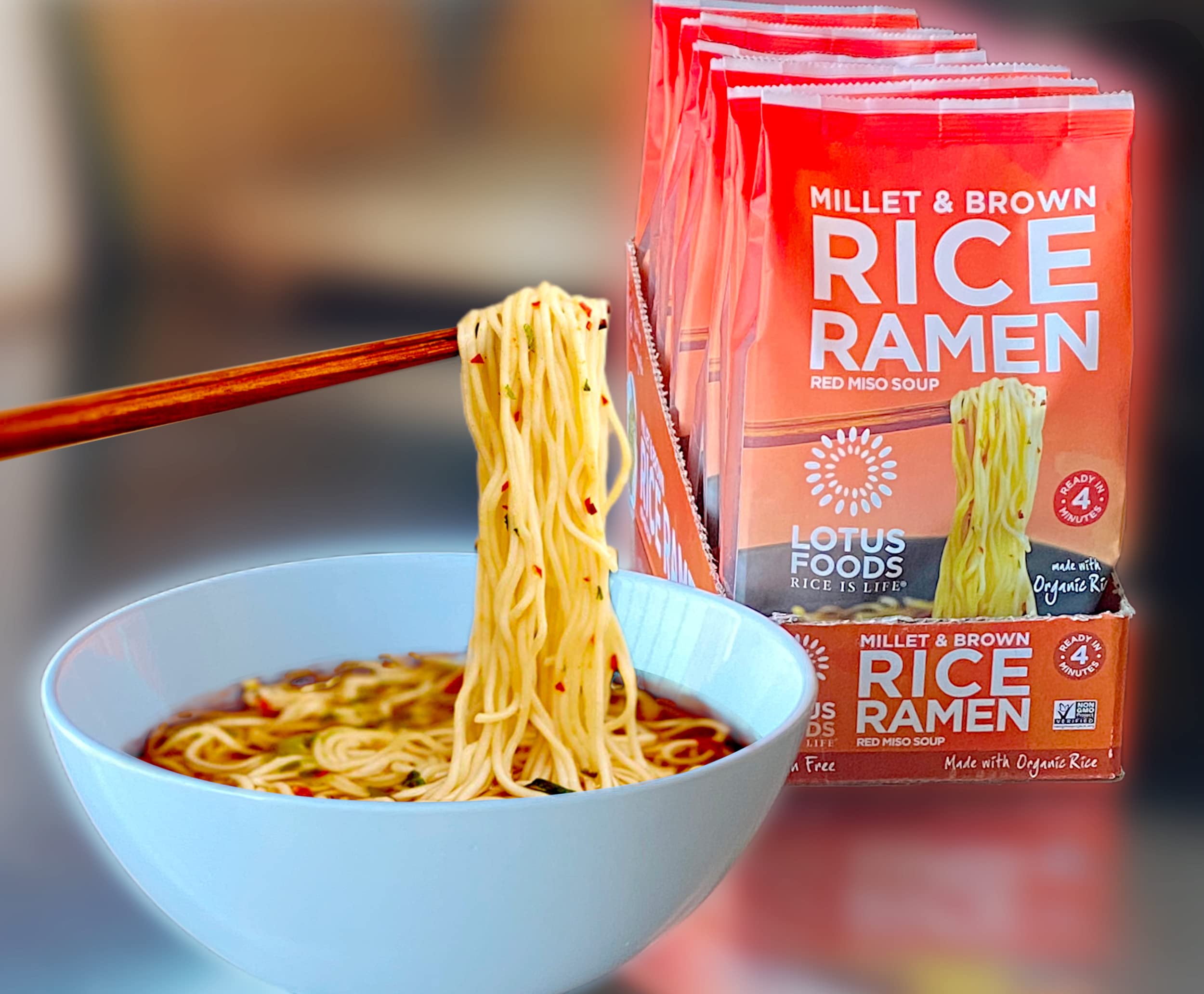 Organic Miso Ramen Soup Mix by Lotus Foods - Millet & Brown Rice Noodles, 2.8 oz | Vegan, Gluten-Free Instant Noodles for Quick Meals & Healthy Lunch