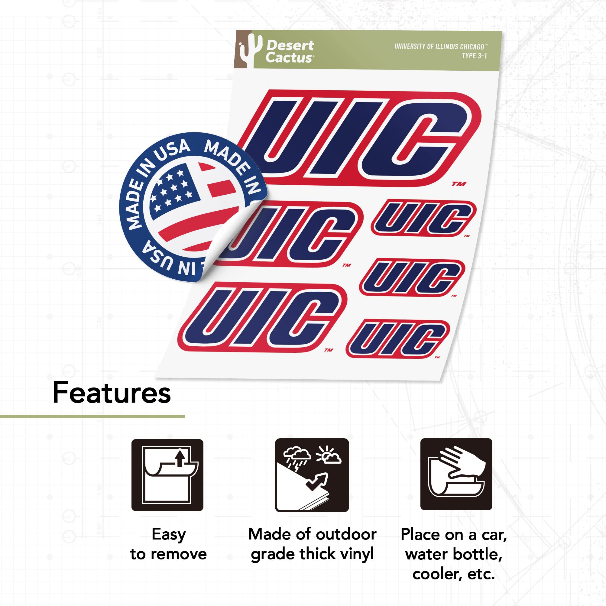 University of Illinois at Chicago UIC Cactus Sticker Flames Vinyl Decals - Waterproof Laptop, Water Bottle, Car, Scrapbook Decoration - Perfect for College Dorm, School Supplies, and Fan Gifts
