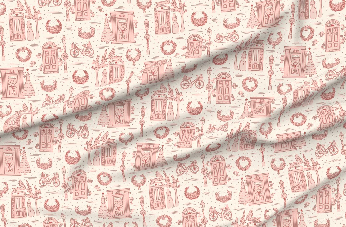 Festive Toile Pink Christmas Holiday Printed Minky Fabric by The Yard - Soft Plush Material for Sewing Baby Blankets, Quilt Backing & DIY Plush Toys - Perfect for Seasonal Decorations & Handmade Gifts