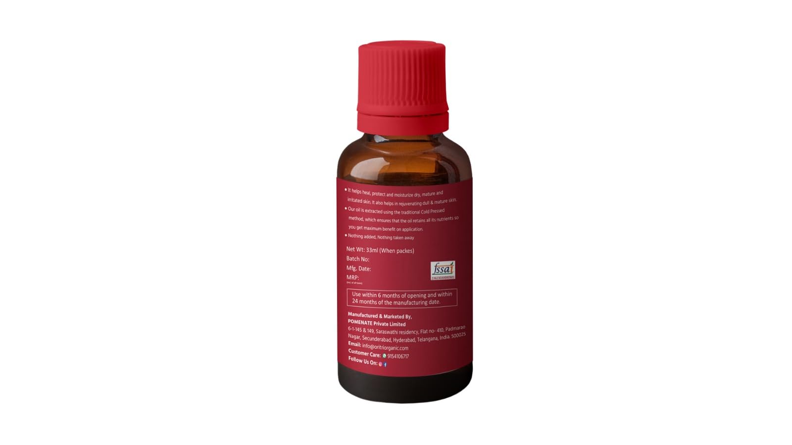 100% Pure & Natural Cold Pressed Virgin Pomegranate Seed Oil - 33ml for Skin Care, Hair Care & Anti-Aging | Organic Facial Moisturizer, Hair Growth Treatment & Massage Oil | Perfect for Daily Beauty Routine, DIY Cosmetics & Aromatherapy