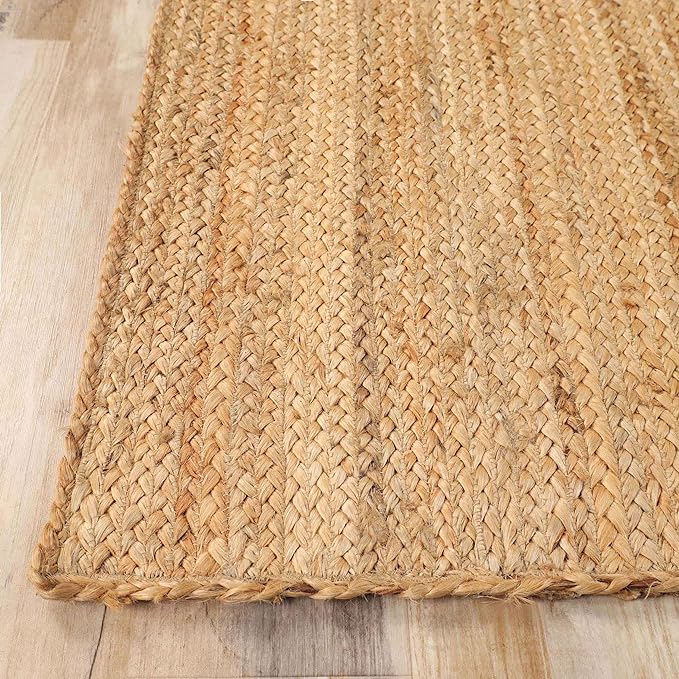 Braided Jute Reversible Handwoven Area Rug - Natural Fiber Floor Mat for Living Room, Bedroom, Patio - Eco-Friendly Indoor Outdoor Decor
