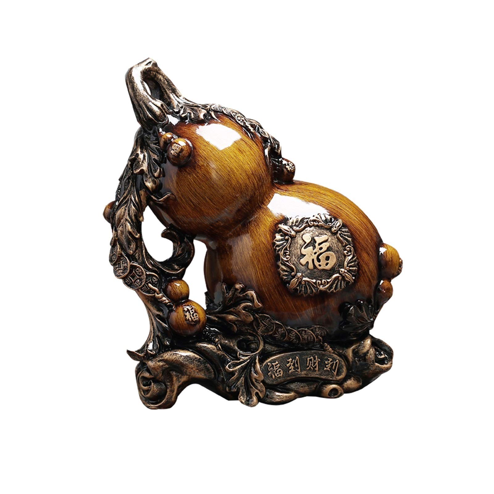 Retro Lucky Gourd Piggy Bank Statue - Feng Shui Home Decor for Living Room, Wine Cabinet & Office | Unique Wu Lou Sculpture Gift for Business & Housewarming | Perfect for Wealth Display & Home Decoration