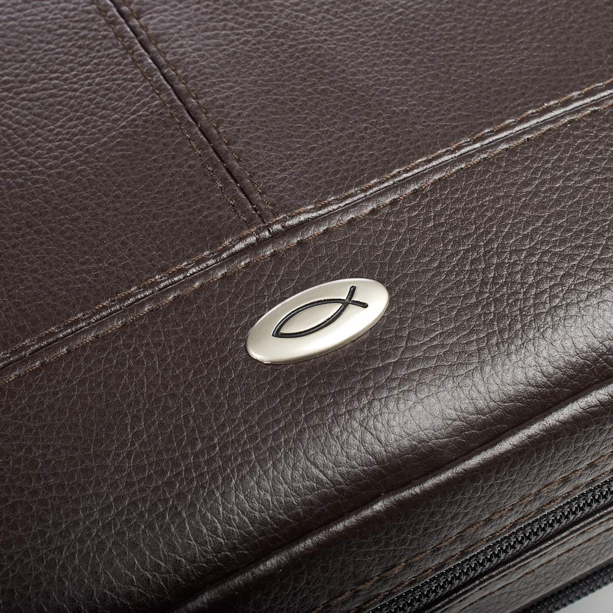 Christian Faux Leather Bible Cover with Ichthus Fish Emblem | Zippered Organizer Case for Church & Travel