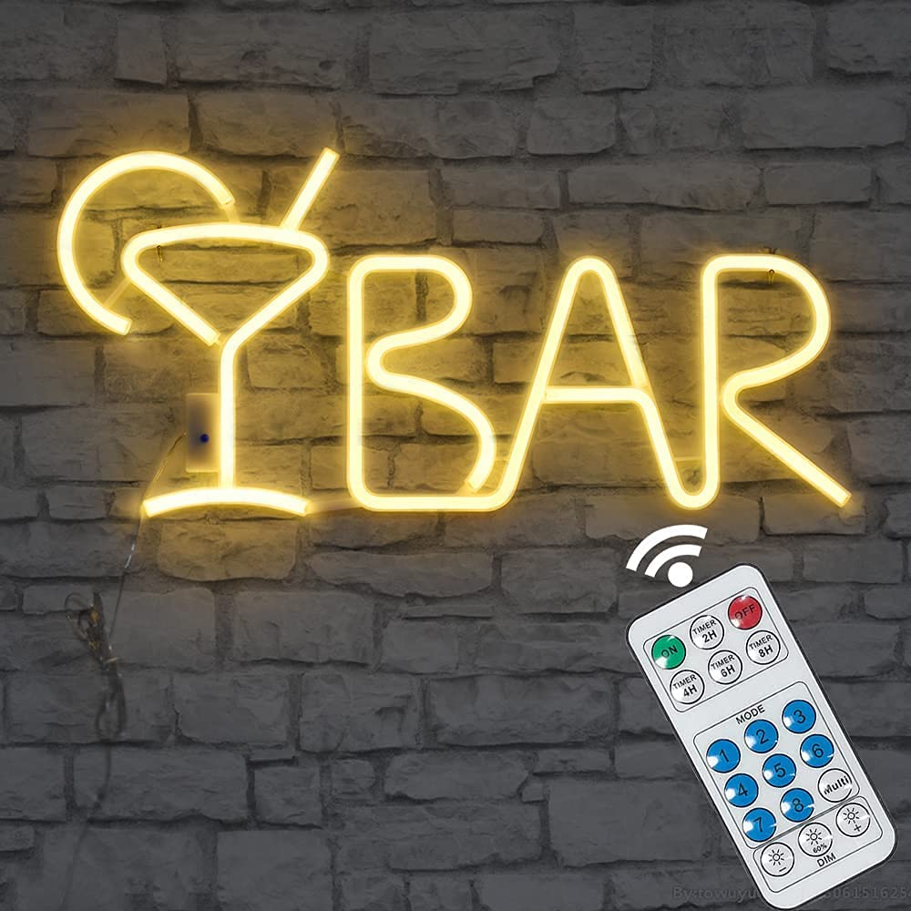 GUOCHENG Neon LED BAR Sign with Remote Control - Customizable Alphabet Letter Lights for Home, Pub, Party & Tavern Decor - Warm White Lighting for Bar Counter & Wall Display