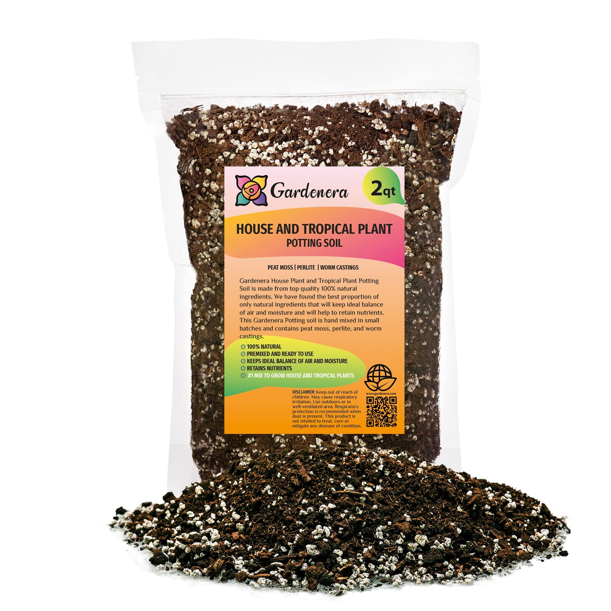 Premium House Plant and Tropical Plant Potting Soil - Nutrient-Rich Re-Potting Mix for All Indoor Plants (2 Quart) - Perfect for Pothos, Snake Plants, Monstera & More