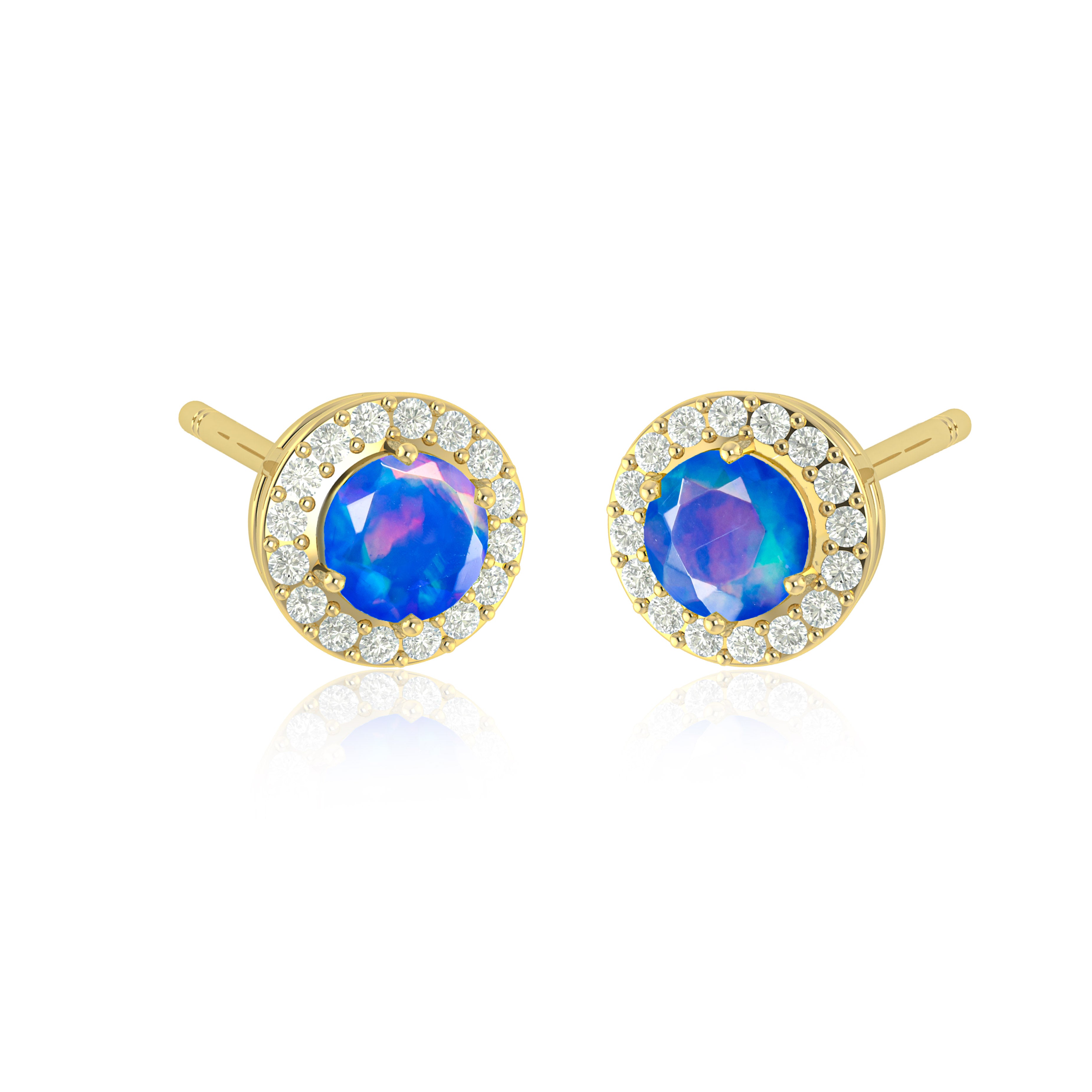 Round Multifire Opal Gemstone Stud Earrings for Women – Hypoallergenic Sterling Silver Earrings for Everyday Wear & Special Occasions