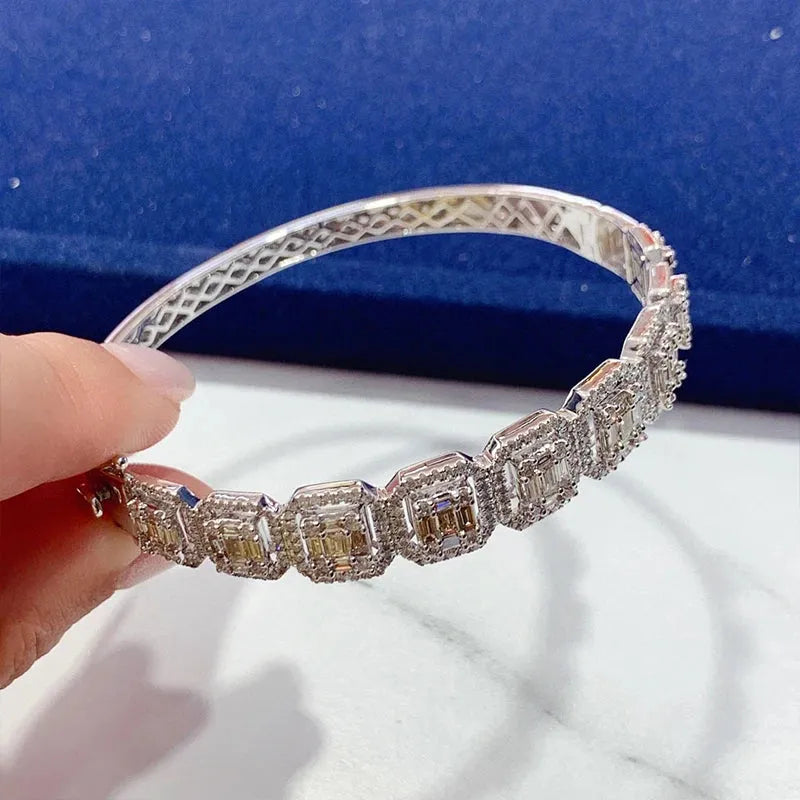 Luxury 18K Gold Real Diamond Bangle for Women - 3.0ct Square Wedding Engagement Party Jewelry | Elegant Gift for Anniversary, Valentine's Day & Special Occasions