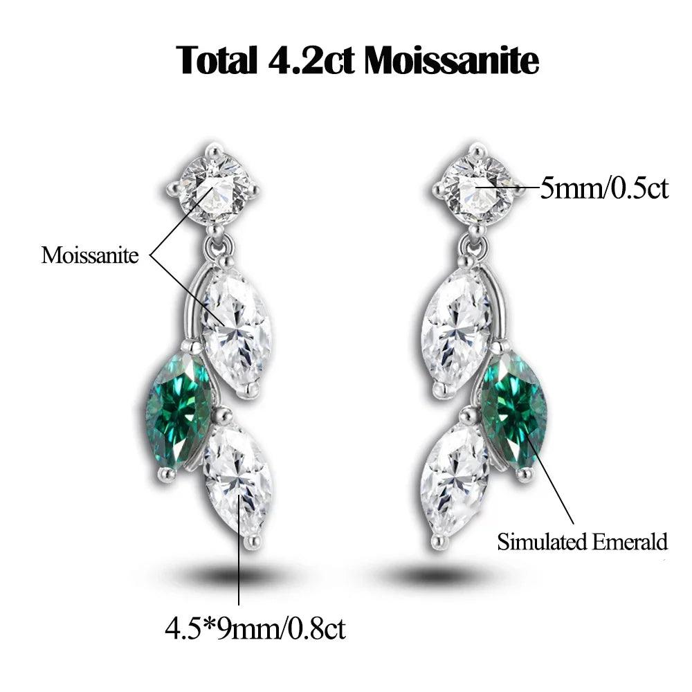 Luxury Marquise Cut Moissanite Bridal Set - Leaf Shaped Emerald Imitation Choker Necklace & Earrings for Wedding, Engagement, Anniversary & Special Occasions