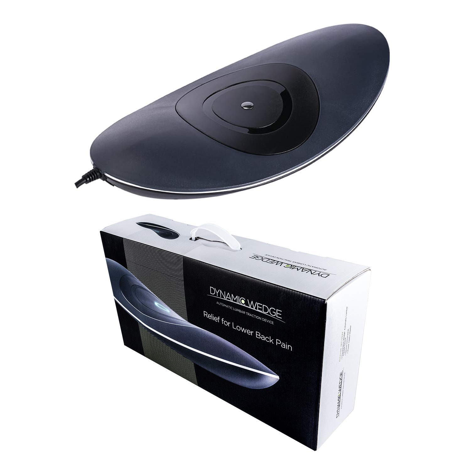 Back Pain Relief Device - Vibrating Massage Lumbar Stretcher with Infrared Heat & Air Pressure Spinal Decompression - Automatic Lumbar Traction Wedge for Home & Office Use