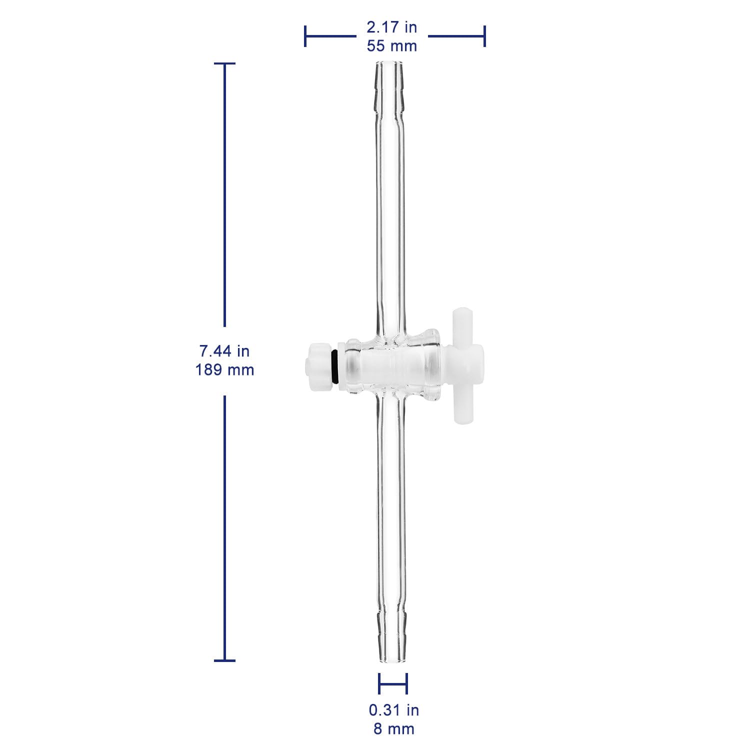 Labasics 8mm PTFE Stopcock Glass Vacuum Flow Control Adapter - Borosilicate Glass Distillation Take Off Adapter for Chemistry Labs | Essential for Vacuum Distillation, Fractional Distillation & Laboratory Experiments
