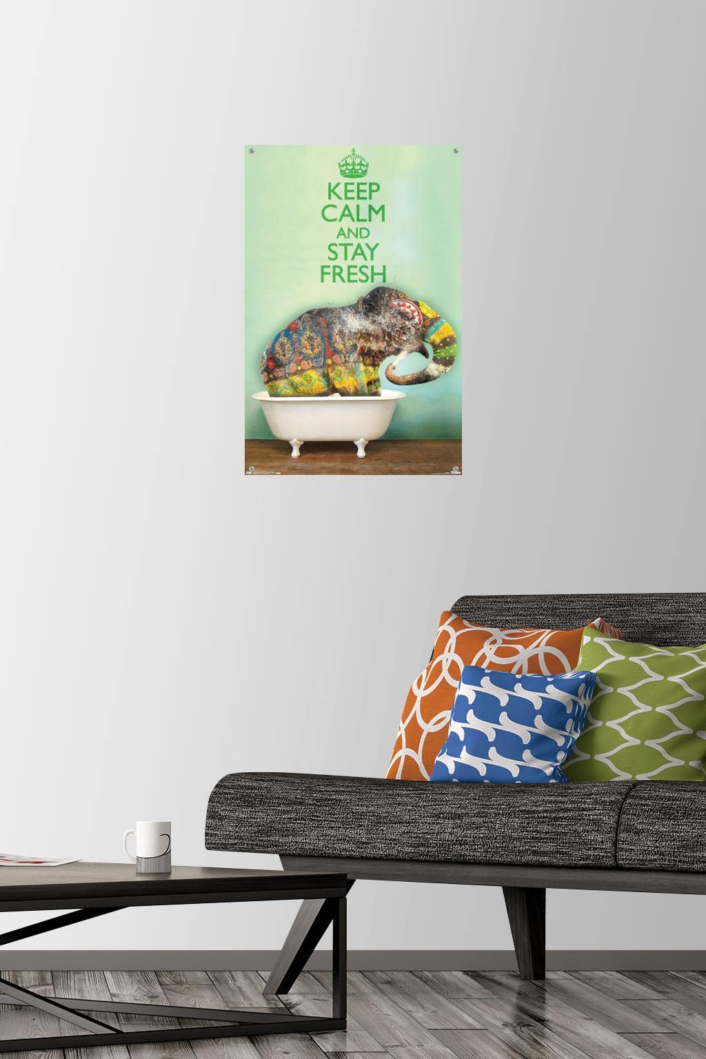Keep Calm And Stay Fresh Motivational Wall Poster with Push Pins - Perfect for Office, Classroom & Home Decor Inspiration