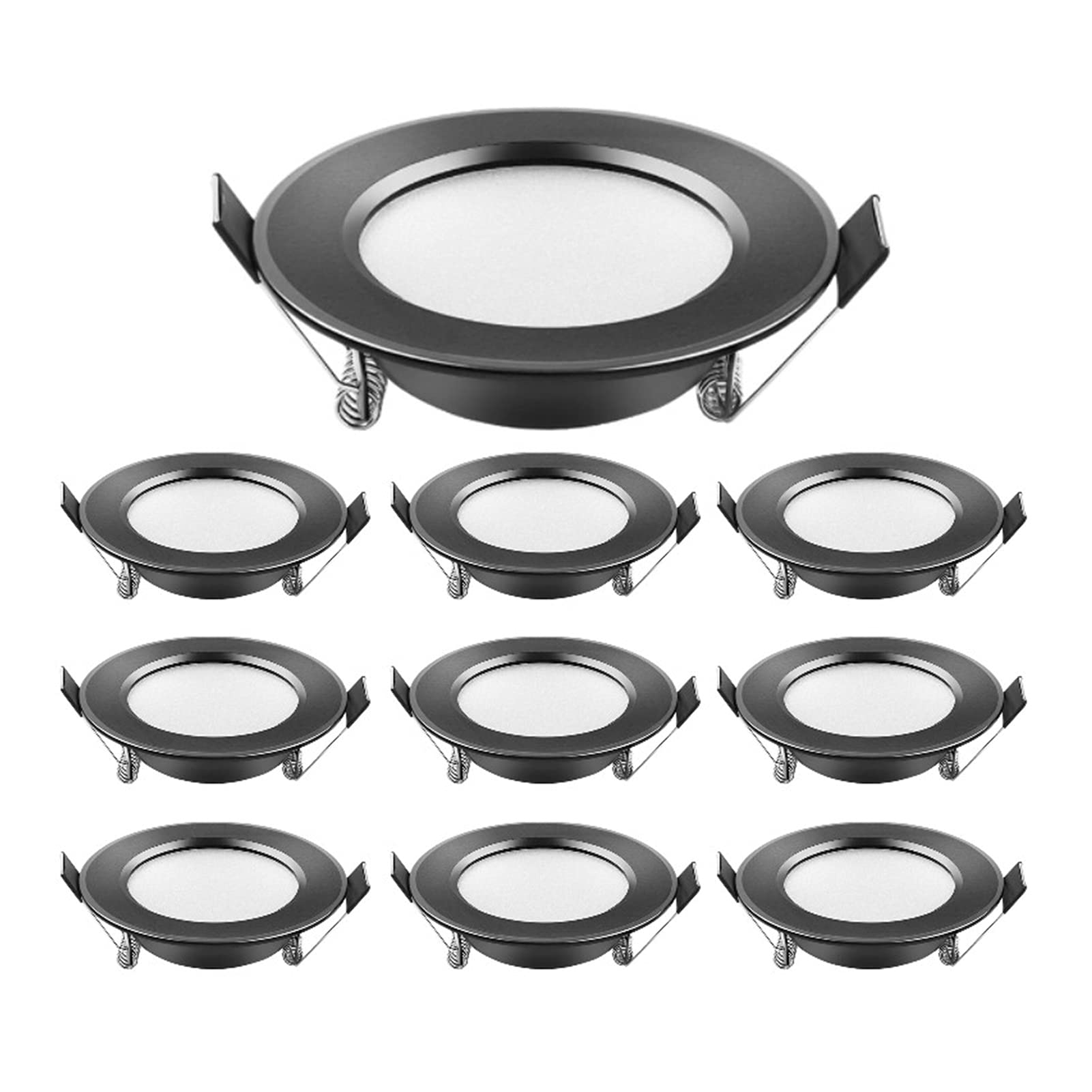 10-Pack Black Waterproof LED Recessed Ceiling Lights - 2.5-3.5 Inch Baffle Trim, 3W-15W Adjustable, 220V Can-Killer Downlights (Natural White, 12W) - Perfect for Kitchen, Bathroom, Hallway & Commercial Lighting