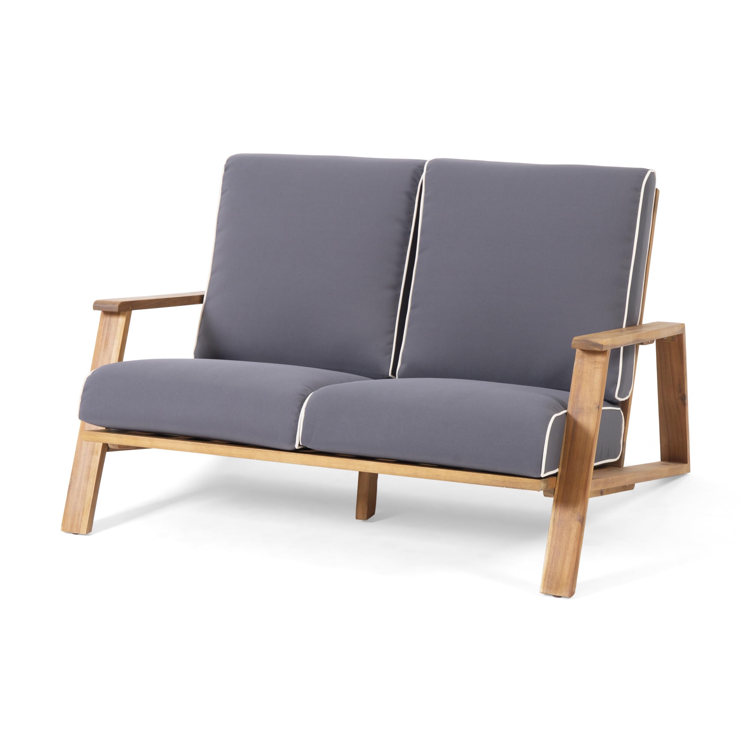 Christopher Knight Home Eartha Outdoor Loveseat Set with Coffee Table - Teak Finish Dark Gray Patio Furniture for Garden, Poolside & Backyard Relaxation