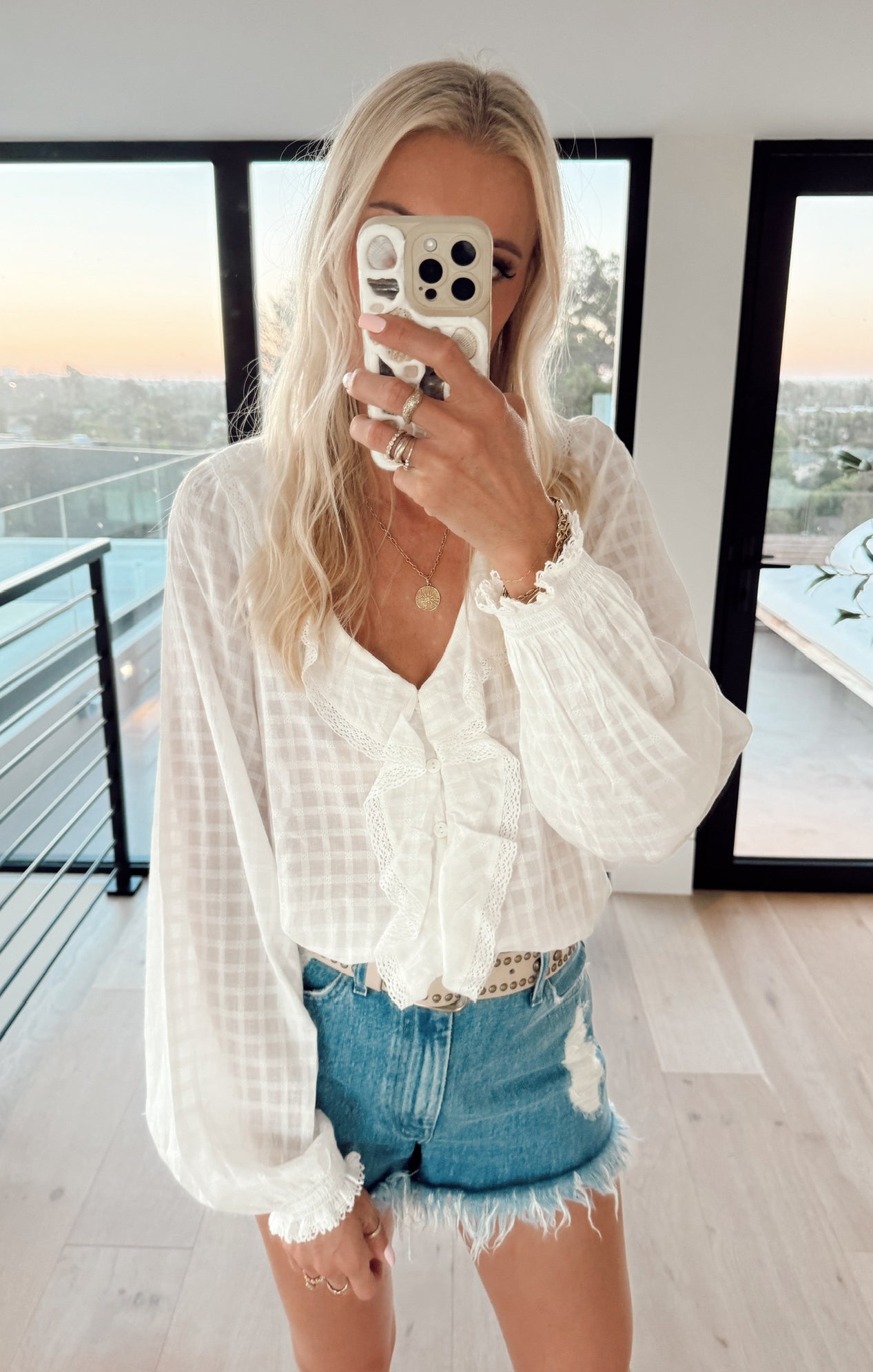 Lydia Ruffle Top - Women's White Cotton Voile Blouse for Casual Wear & Summer Outfits