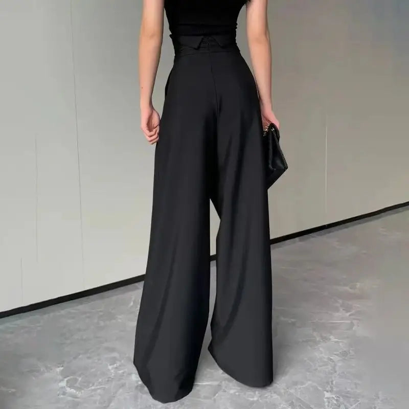 Women's Black Wide Leg Pants - High Waist Slimming Straight Leg Trousers for Casual Wear | Office, Lounge & Street Style Outfits