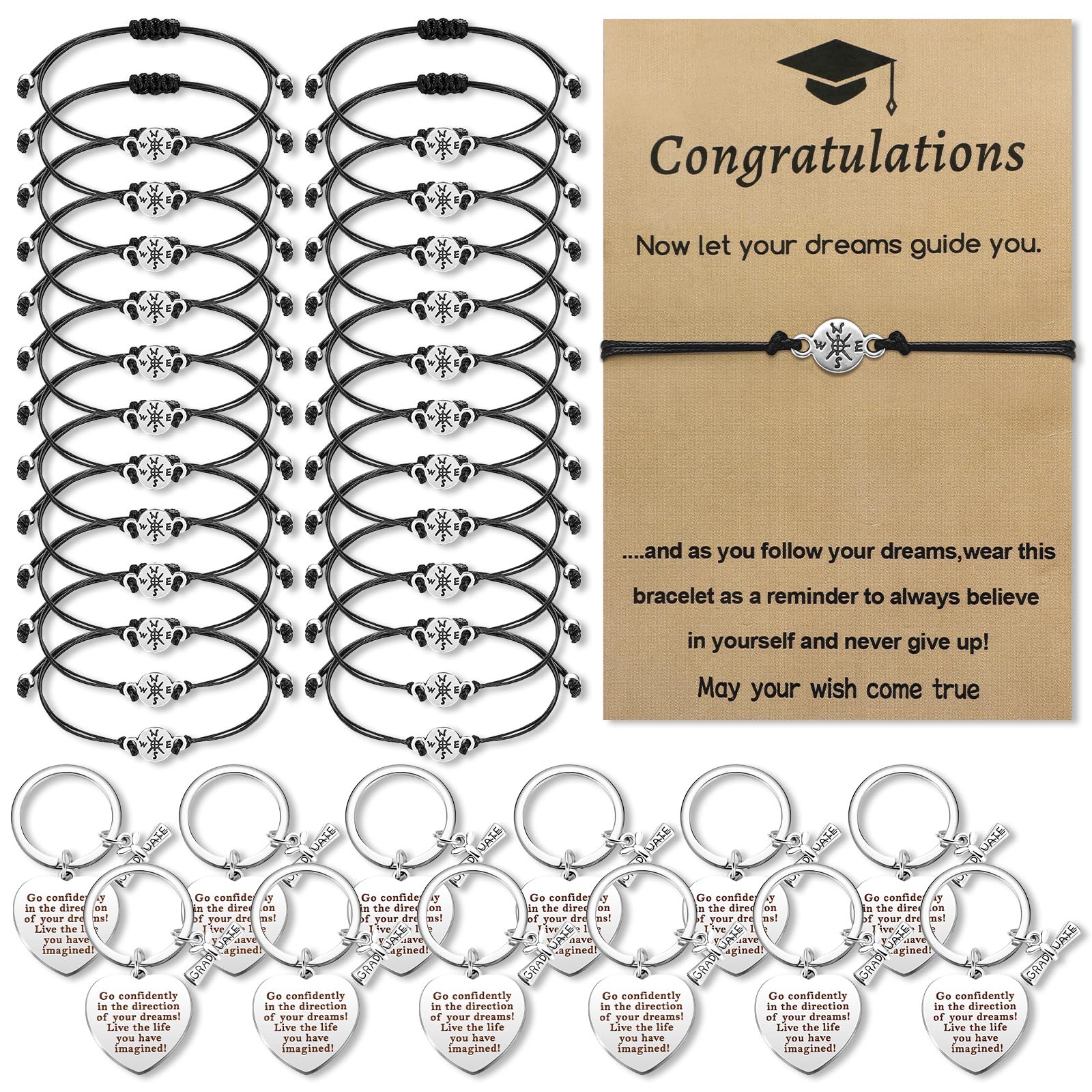 Sureio 12-Piece Class of 2025 Graduation Gift Set - Inspirational Graduation Bracelets & Keychains for Men & Women (Classic) - Perfect for Graduation Parties, Senior Gifts & Commencement Celebrations