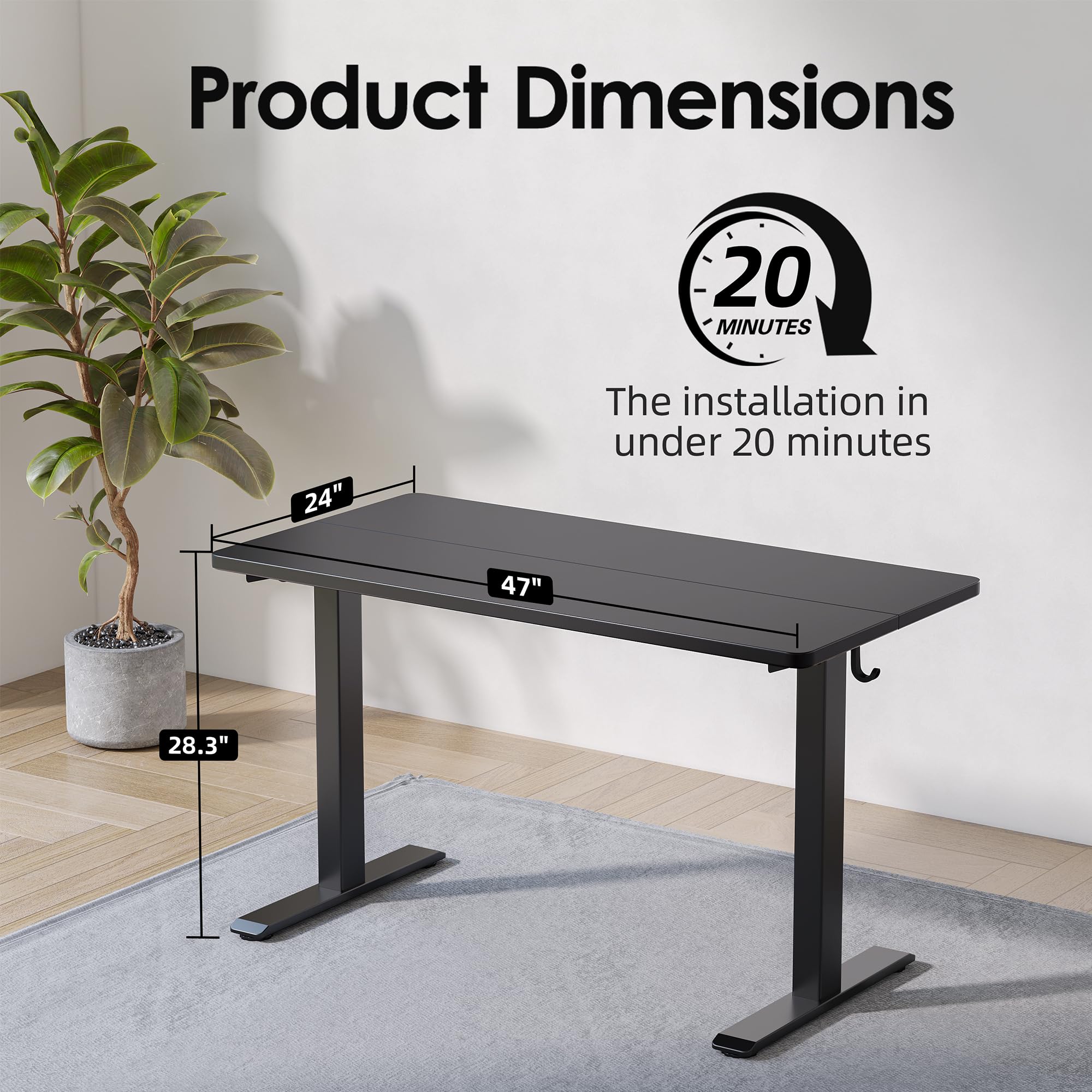 TIQLAB 47 Inch Computer Desk with T-Shaped Legs - Modern Home Office Desk for Gaming, Study & Work - Sturdy Writing Workstation (Black) - Perfect for Small Spaces & Home Offices