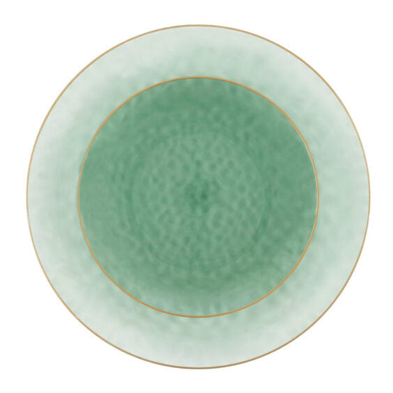 32-Piece Green & Gold Hammered Plastic Dinnerware Set - Round Plates & Bowls for 16 Servings - Eco-Friendly & Durable - Perfect for Parties, Picnics, and Outdoor Dining