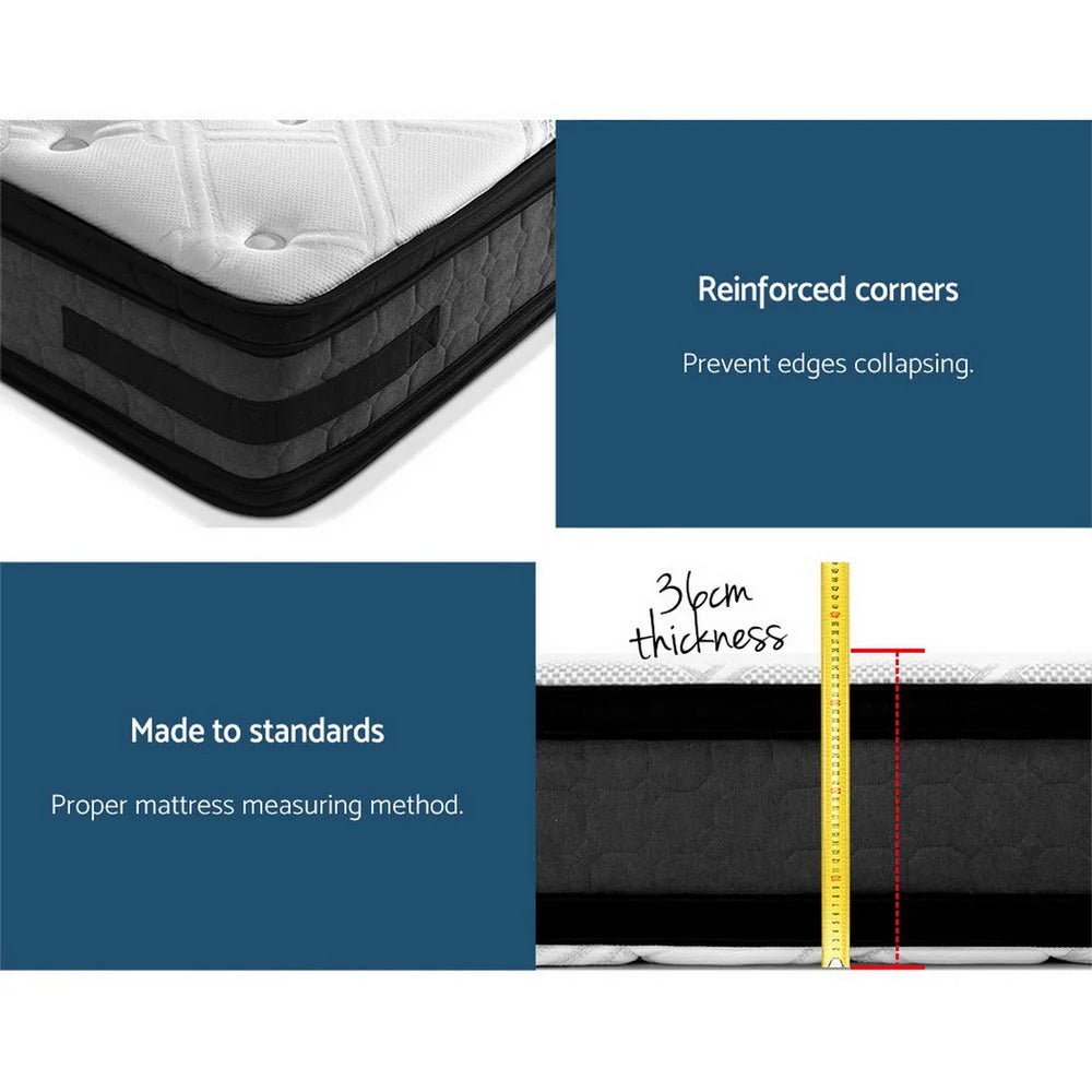King Premium Bedzy Luxe Hillsdale Bed Frame in Grey - Luna Series Euro Top Medium Firm Mattress with Bamboo Mattress Topper | Complete Luxury Bedroom Set for Master Bedroom, Guest Room & Apartment Sleeping