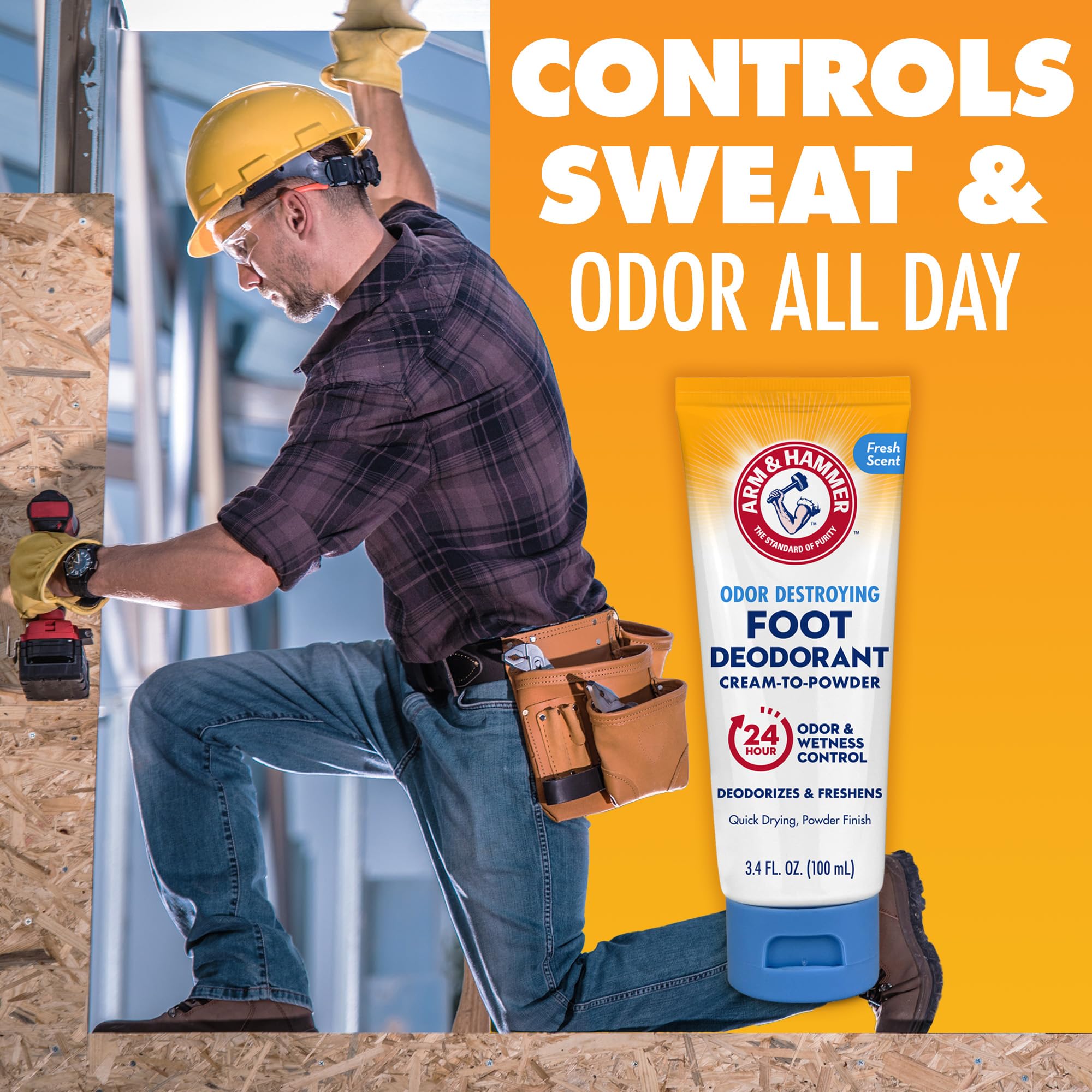 Arm & Hammer Cream to Powder Foot Deodorant - 24 Hour Odor & Wetness Protection, Long Lasting Antiperspirant for Fresh & Dry Feet - Apply as Cream Dries to Powder - Perfect for Active Lifestyles, Work Boots & Sweaty Feet