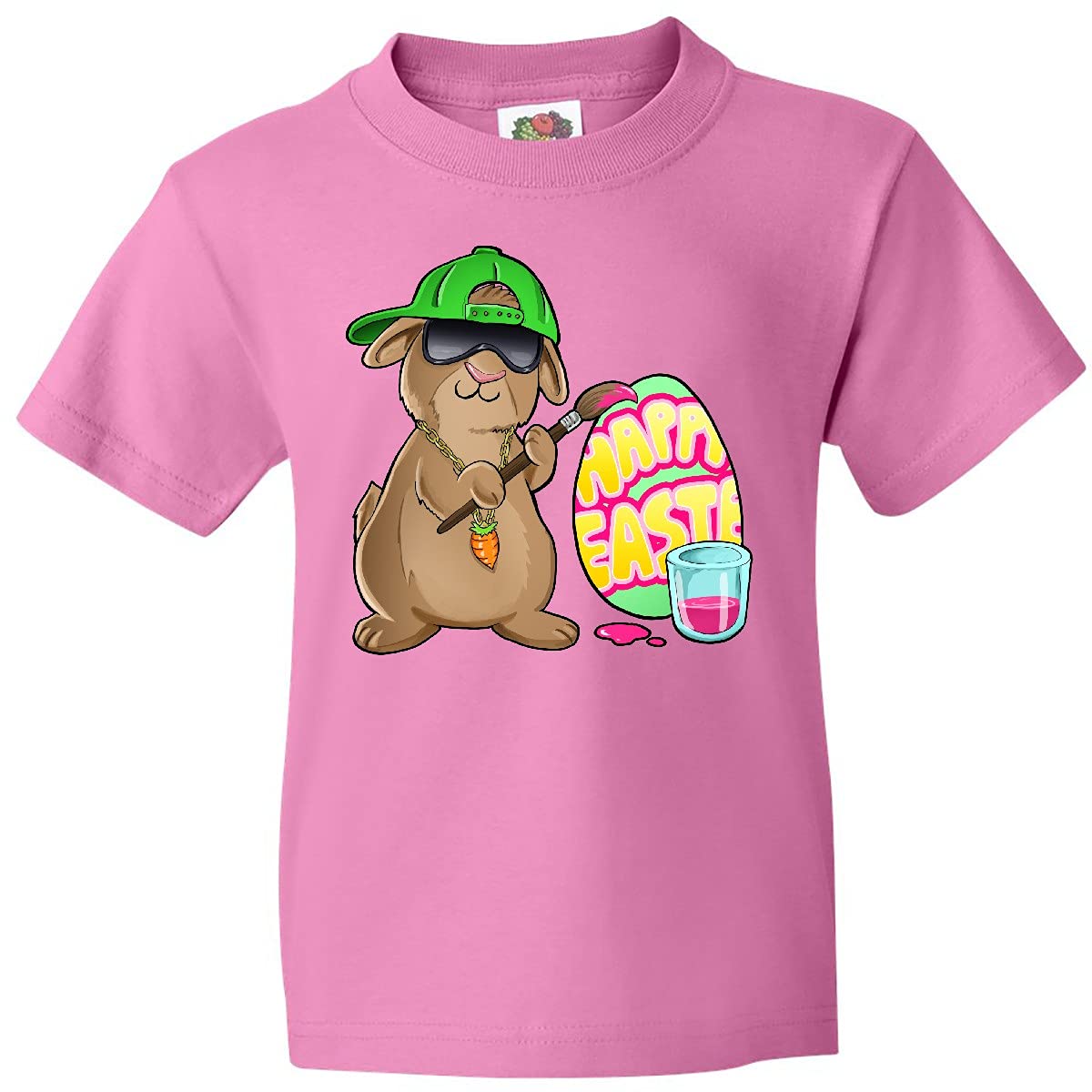Inktastic Hip Hop Artist Cute Brown Easter Bunny Painting Egg Youth T-Shirt - Fun Easter Outfit for Kids & Teens