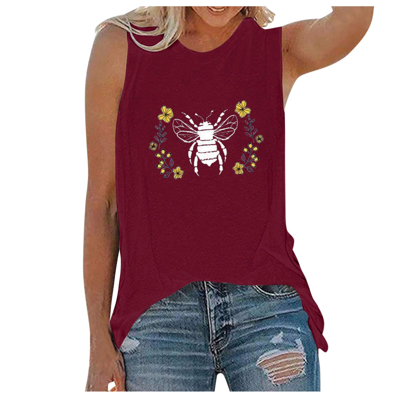 Women's Summer Sleeveless Printed Tank Top - Fashion Casual Blouse Camisole (Red, Size S) | Perfect for Beach, Yoga & Everyday Wear