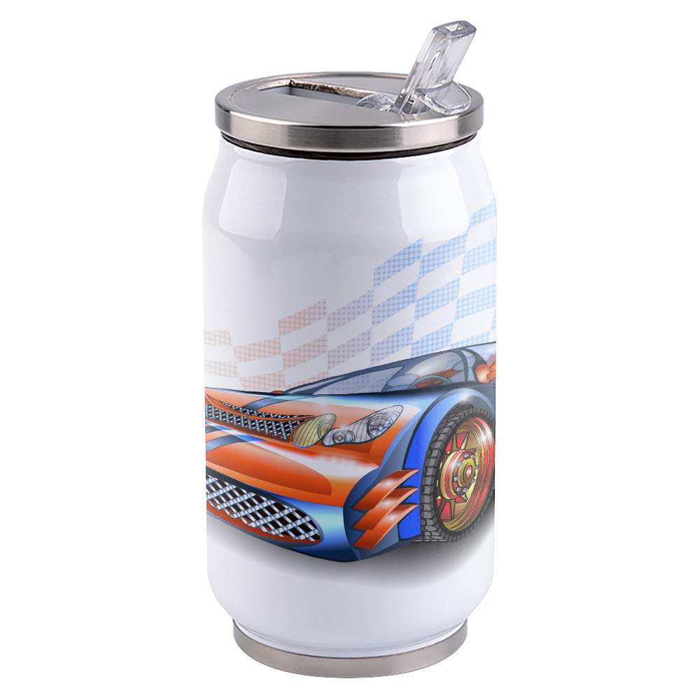 10oz Stainless Steel Tumbler with Lid & Straw - Double Wall Vacuum Insulated Travel Mug, Cartoon Racing Car Design - Hot & Cold Beverage Cup for Adults & Kids - Perfect for School, Office, Gym & Outdoor Activities