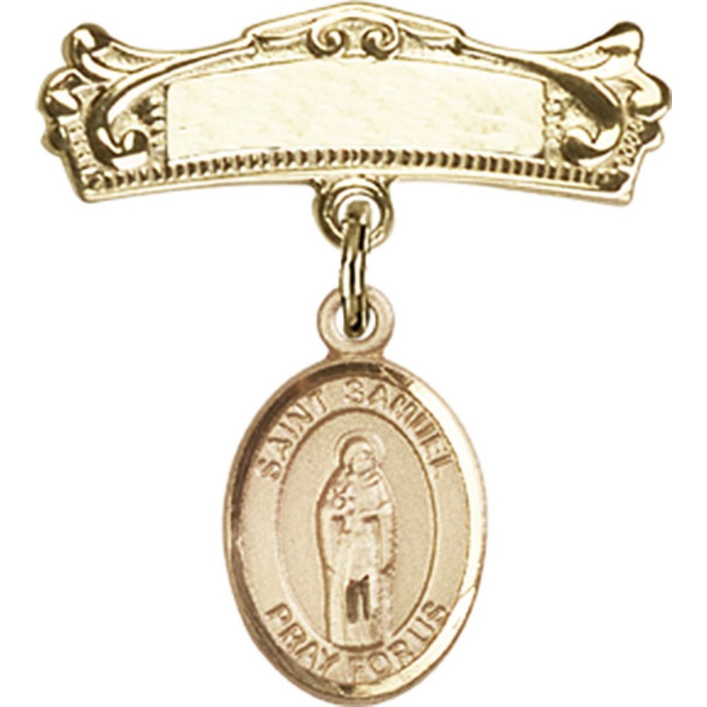 St. Samuel Gold Filled Baby Badge with Arched Polished Pin - 7/8