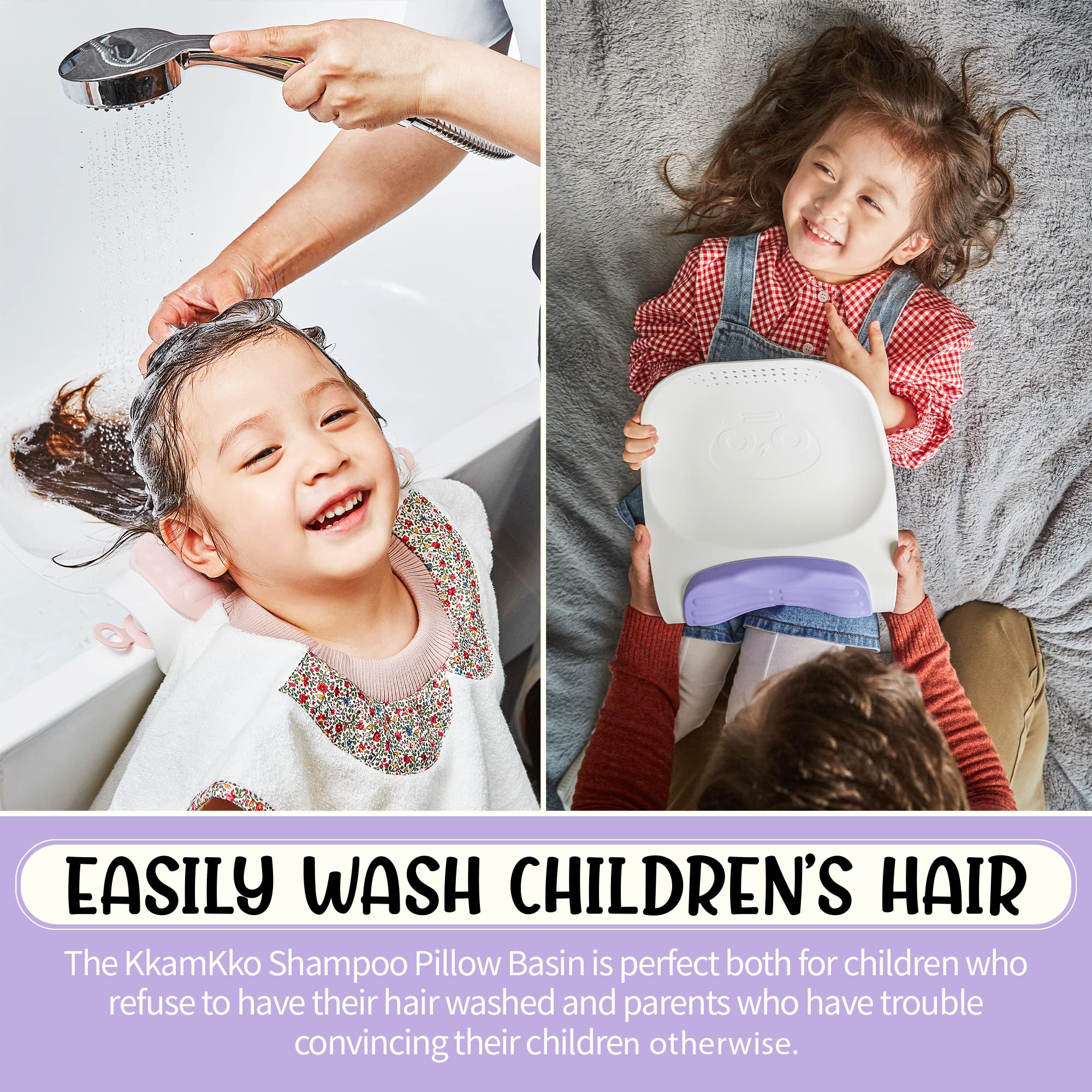 Toyture Portable Shampoo Bowl for Kids, Adults & Babies - Adjustable Hair Washing Basin with Neck Support - Tear-Free Bath Sink for Children & Toddlers - Perfect for Home Salon, Haircut & Spa (Violet)