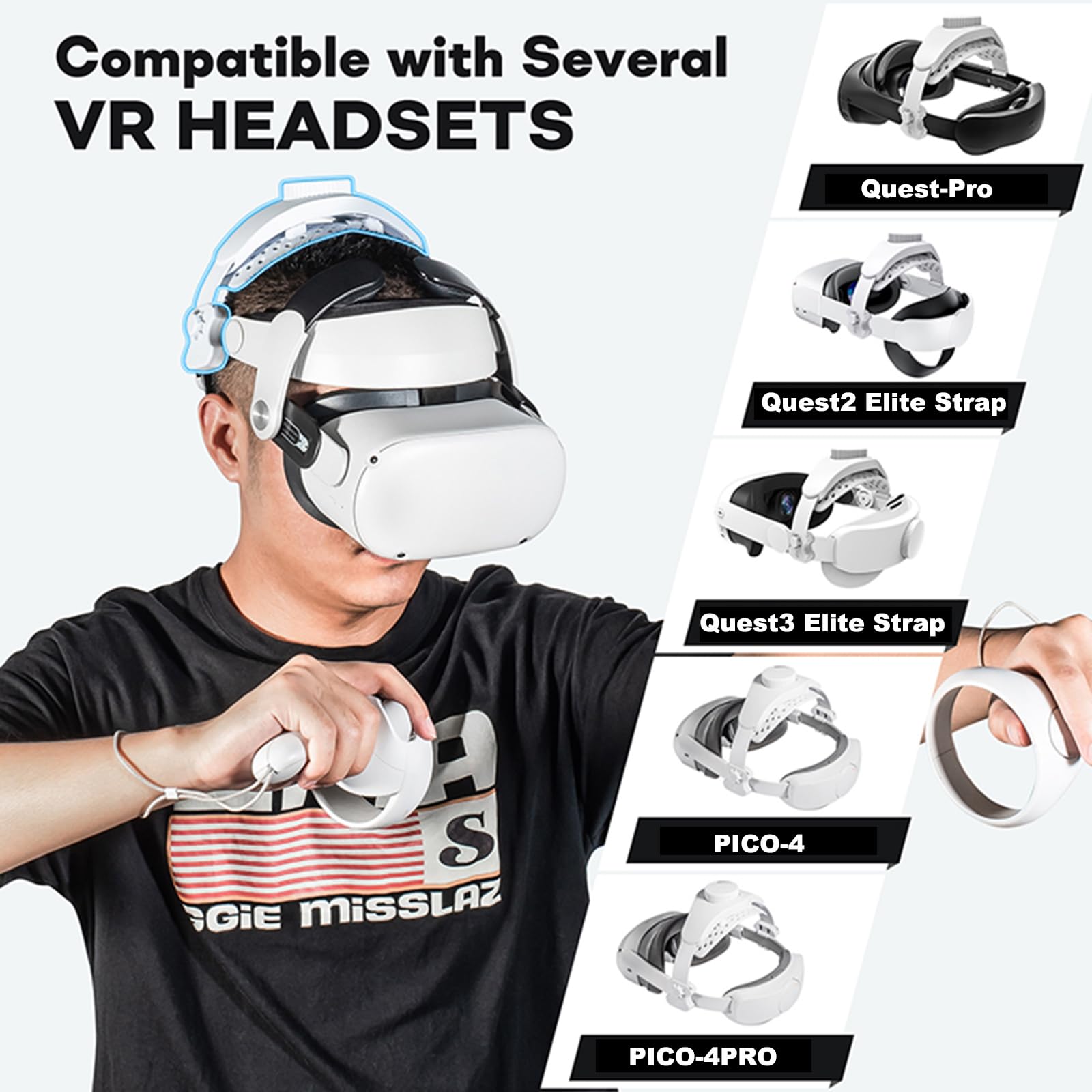 Adjustable VR Headset Strap for Quest 3/Quest 2/Quest Pro/Pico 4/Pico 4 Pro - Comfortable Pressure Relief Headband for Extended Gaming & Virtual Reality Sessions