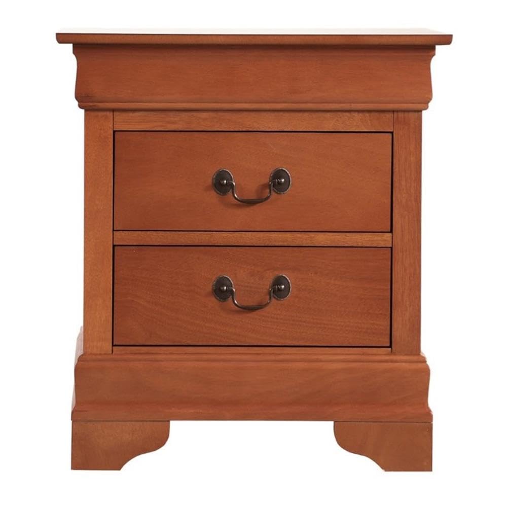 Glory Furniture Louis Phillipe 2-Drawer Oak Nightstand - Bedside Table for Bedroom, Living Room & Guest Room
