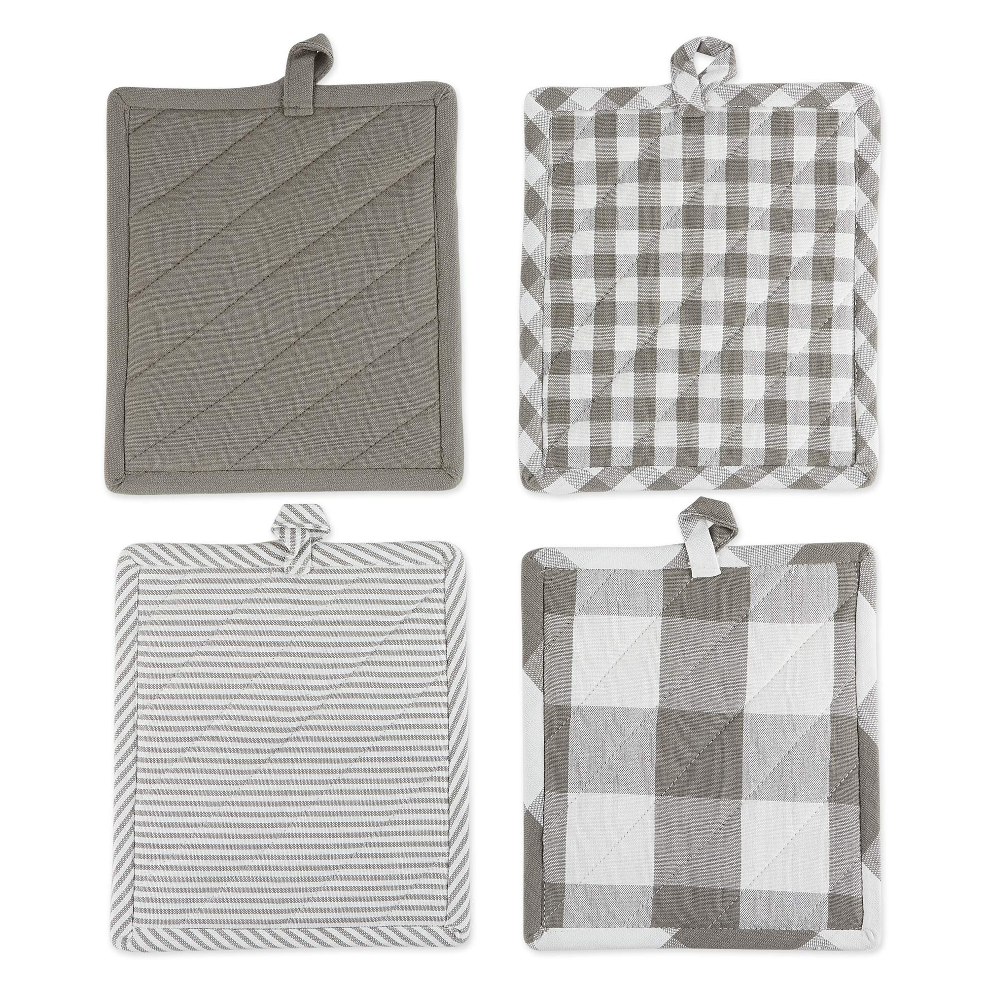 DII Gingham Check Kitchen Collection - Gray Potholder Set (2-Piece) for Cooking, Baking & Kitchen Decor - Stylish & Heat Resistant Oven Mitts