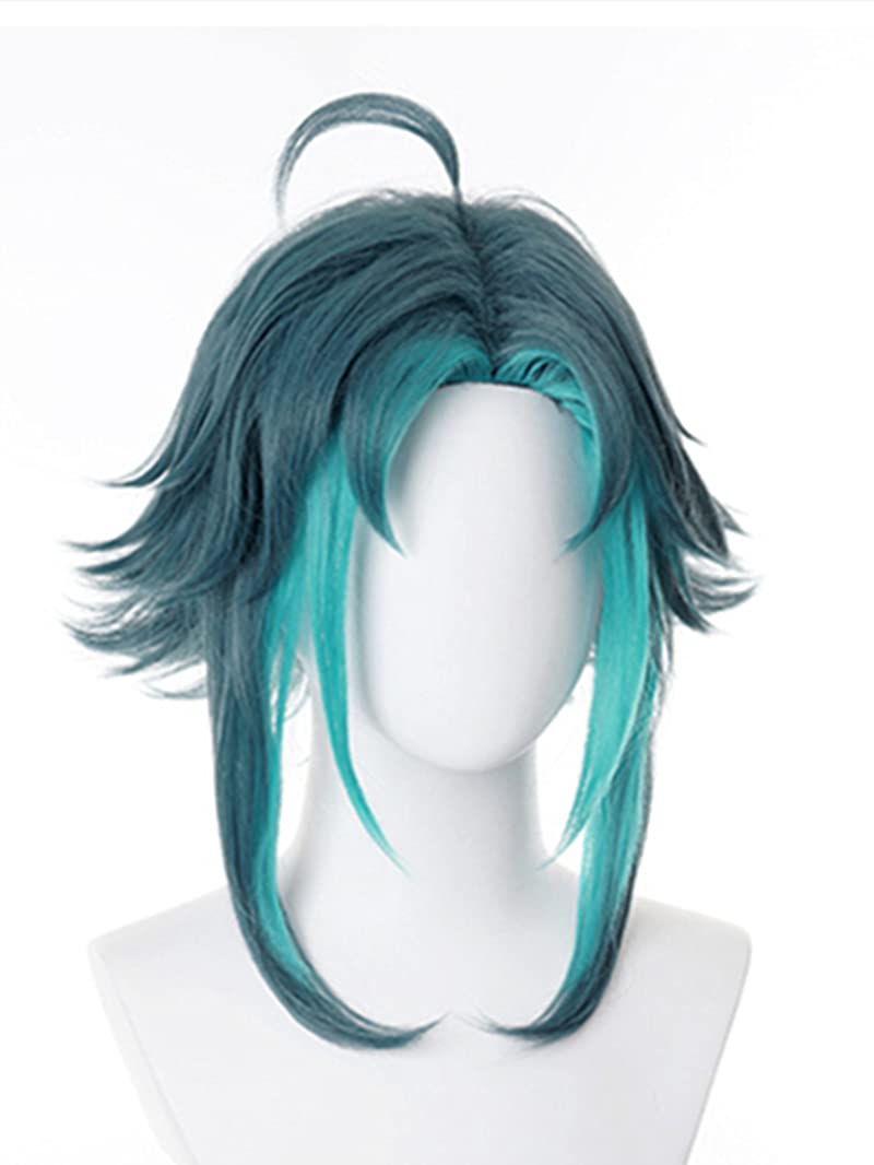 Blue Gradient Fluffy Cosplay Wig with Bangs - Anime & Halloween Costume Wig for Xiao Cosplay | Perfect for Conventions, Costume Parties & Themed Events
