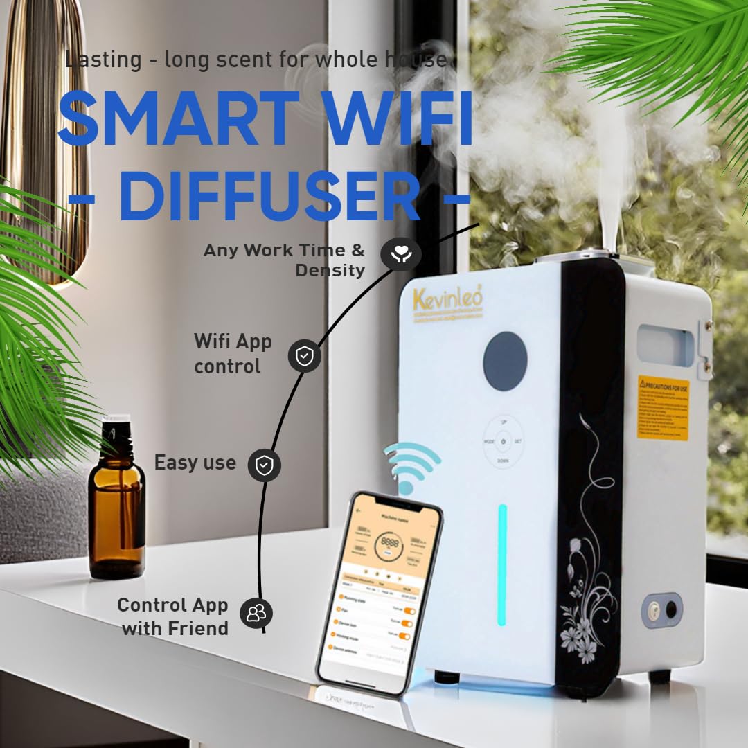 WiFi Oil Diffuser - 7500 Sq.ft HVAC Scent Diffuser with Cold Air Technology, 800ml Waterless Aromatherapy Nebulizer for Home, Office, Large Spaces | Long-Lasting Fragrance for Hotels, Spas, Yoga Studios & Meditation Rooms | Smart Home Scenting Solution for Relaxation & Stress Relief