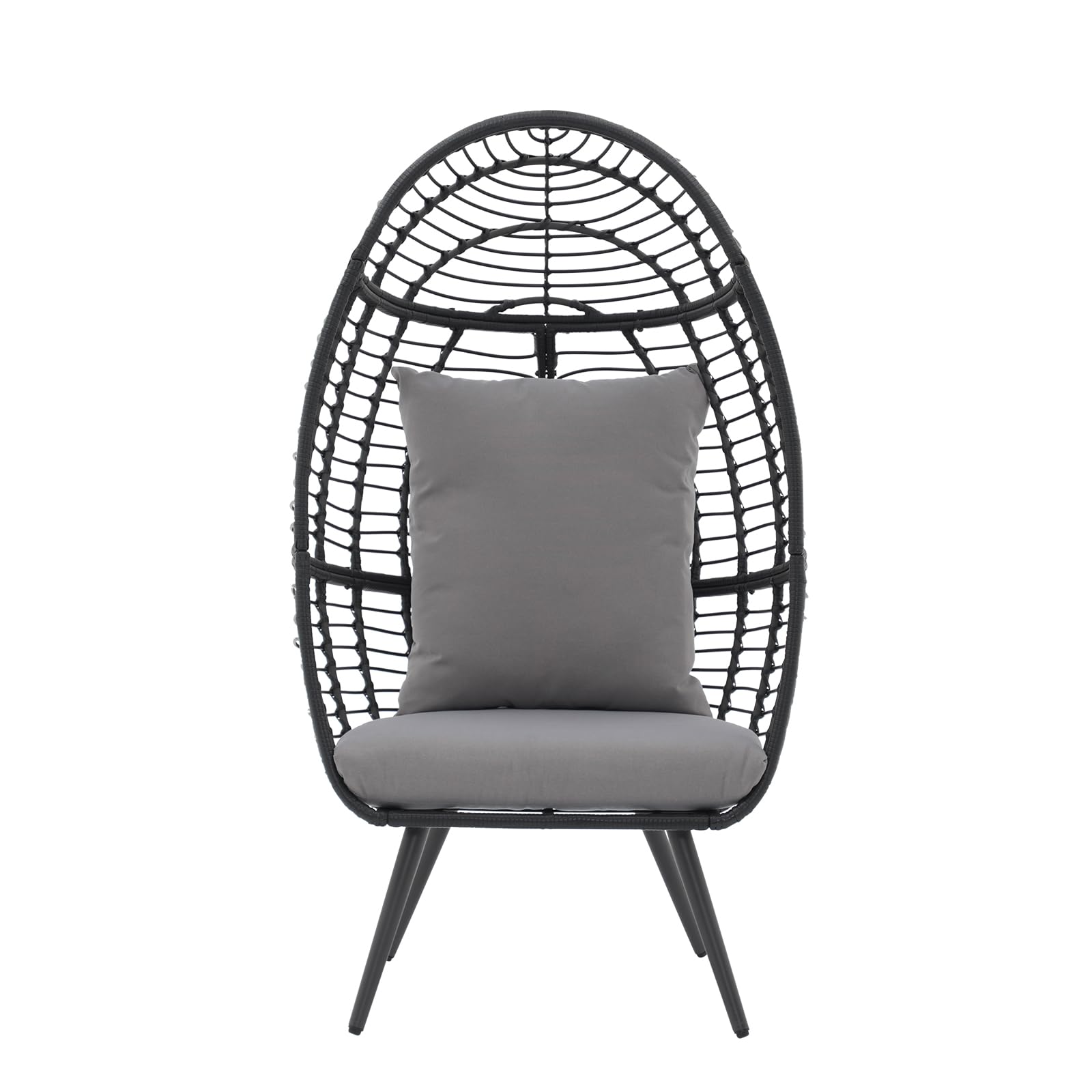 Patiorama Wicker Egg Chair for Outdoor & Indoor Use - Rattan Lounge Chair with Cushion & Sturdy Legs - 350 lbs Capacity Basket Weave Chair for Bedroom, Living Room, Porch, Garden (Grey) - Perfect for Relaxing in Your Backyard or Sunroom