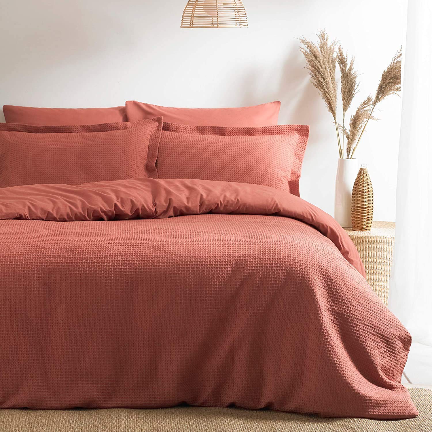 Jansons Waffle Duvet Cover Set Super King Size 300 Thread Count Luxury White Bedding for Master Bedroom - Soft & Breathable for All Seasons