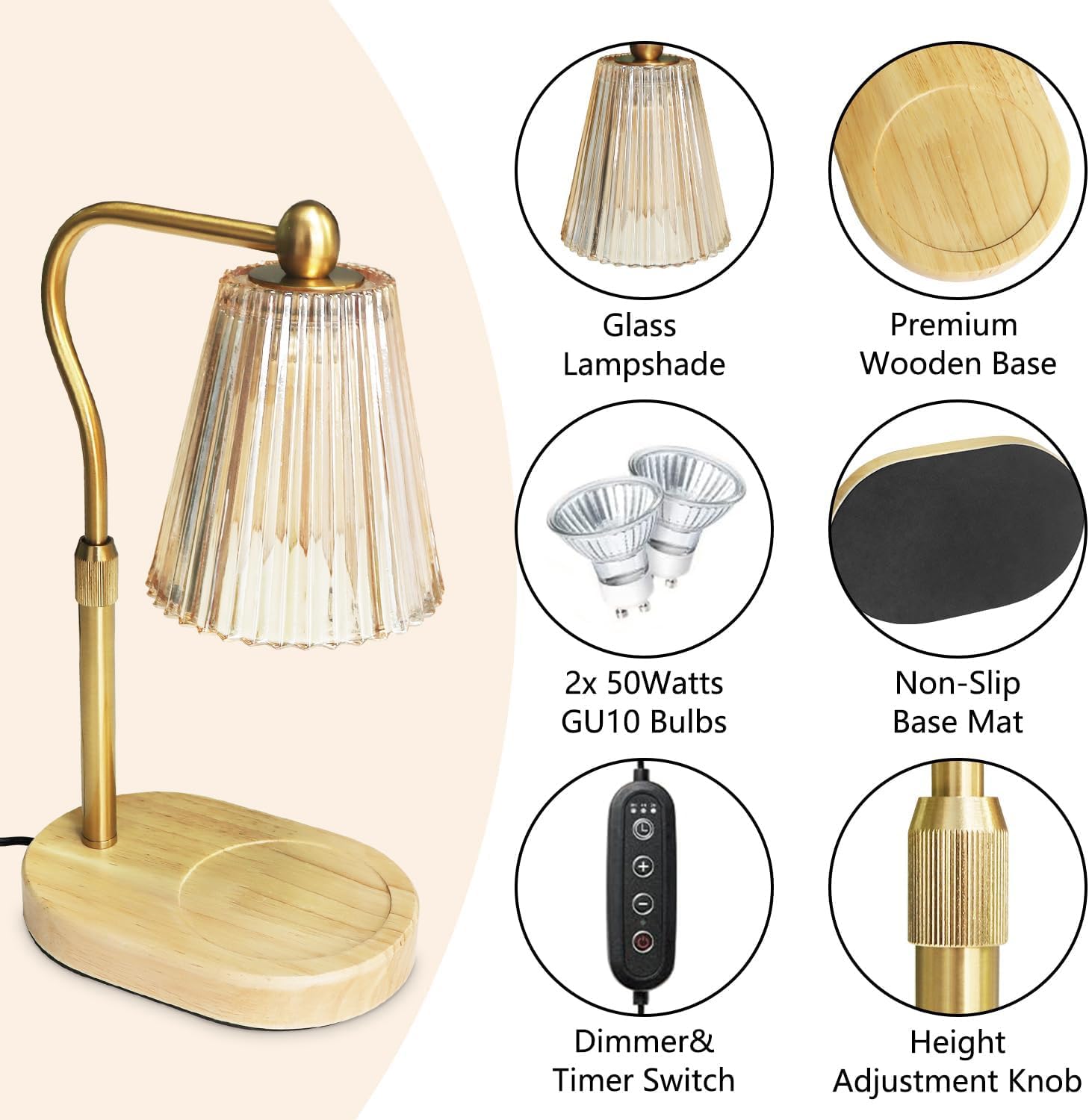 Premium Candle Warmer Lamp with Timer & Dimmer - Adjustable Height Wax Melt Warmer for Scented Jar Candles - Perfect Birthday Gift for Women & Mom - Elegant Home Decor for Living Room, Bedroom & Office Relaxation