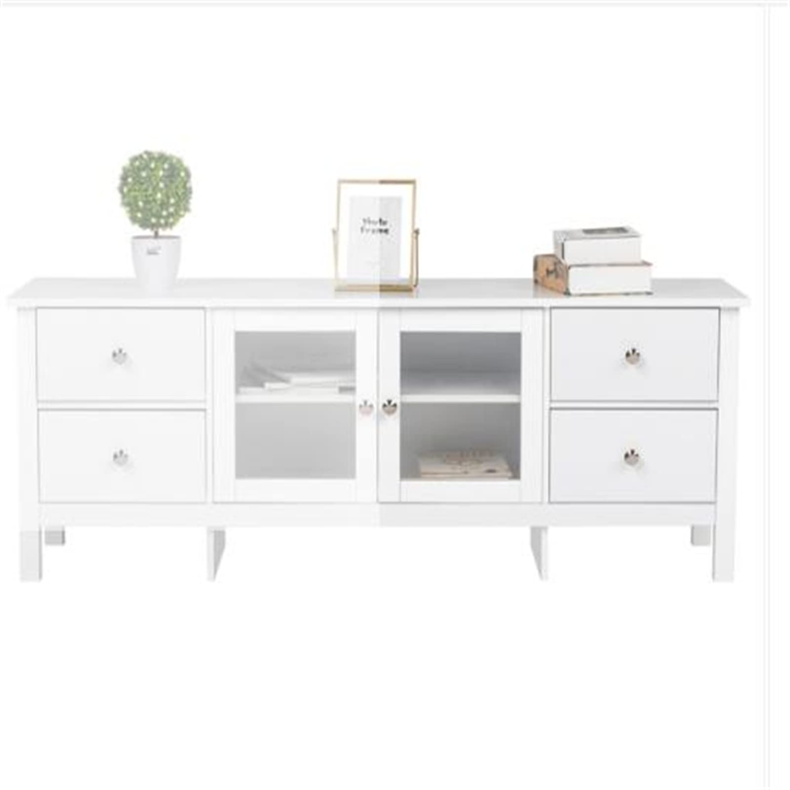 Modern MDF TV Cabinet with 4-Pump Doors - White Minimalist Living Room Furniture for Small Apartments
