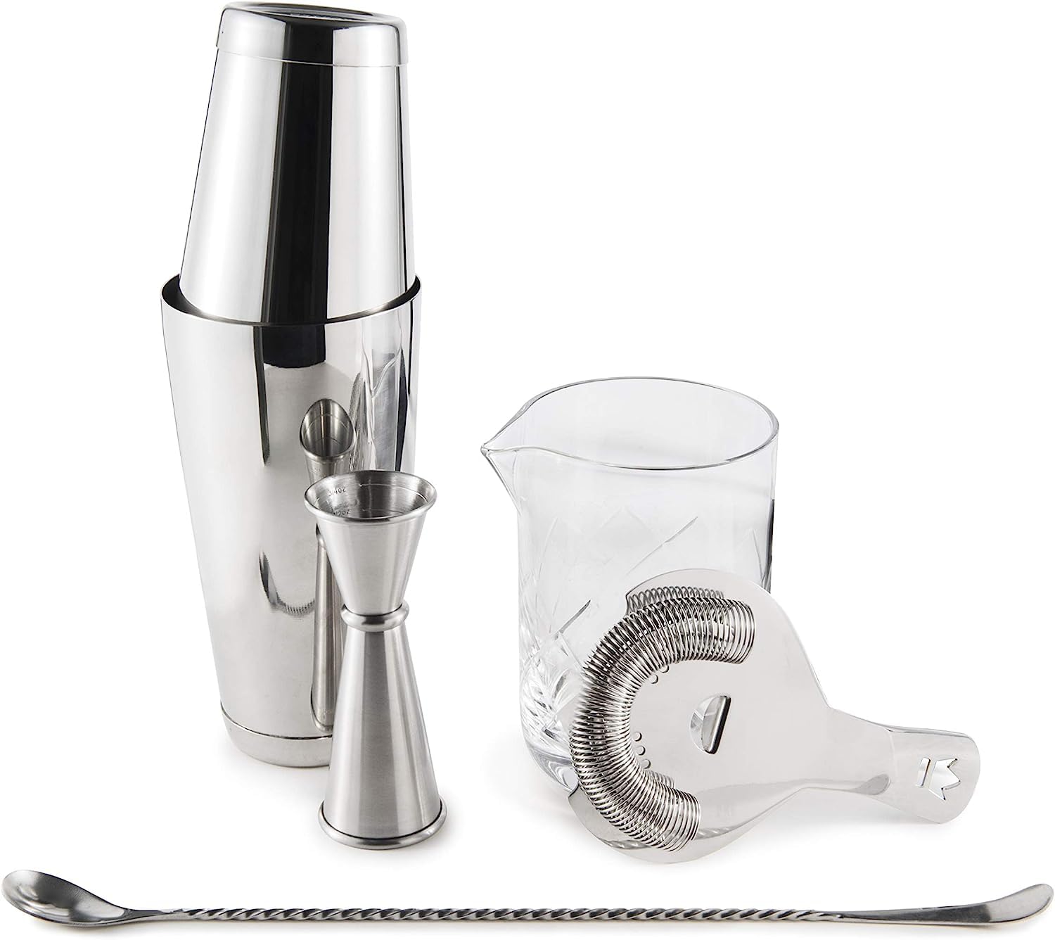 Premium Stainless Steel Cocktail Set - 6-Piece Bar Tools Kit with Jigger, Hawthorne Strainer, Shaking Tins, Mixing Glass & Bar Spoon | Professional Bartender Essentials for Home Bars, Parties & Mixology | Cocktail Kingdom®