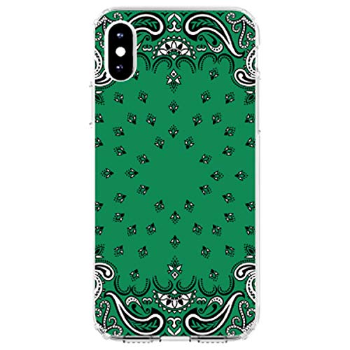 Bandana Print - Green, Black, White On Clear Case