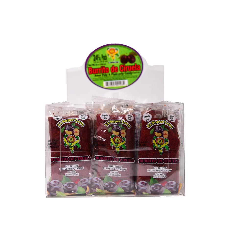 El Leon Burrito Ciruela (Plum) | 24 Count Box | Authentic Mexican Snack for Parties, School Lunches & On-the-Go Snacking