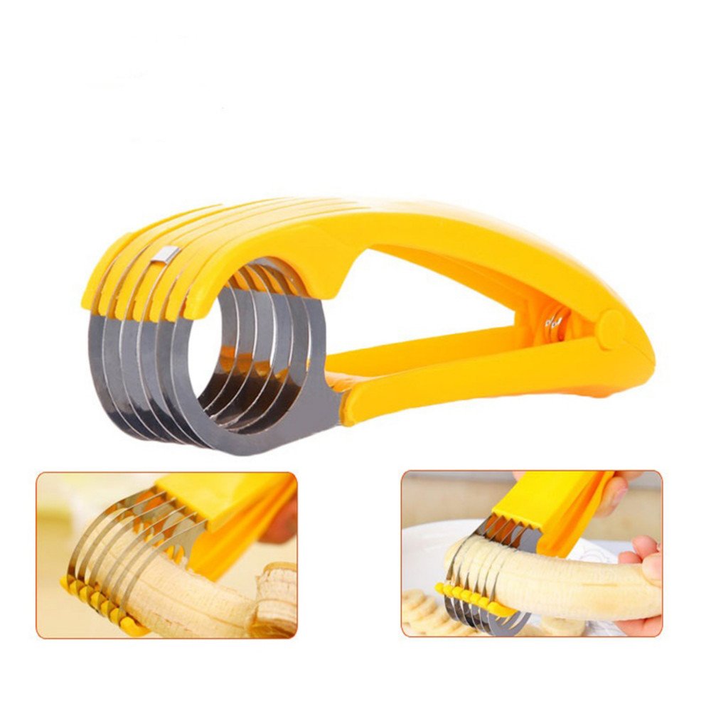 Funnytoday365 Stainless Steel Banana Slicer - Kitchen Fruit Cutter Tool for Banana, Cucumber, Sausage & Salad Prep - Perfect for Smoothies, Fruit Platters & Meal Prep