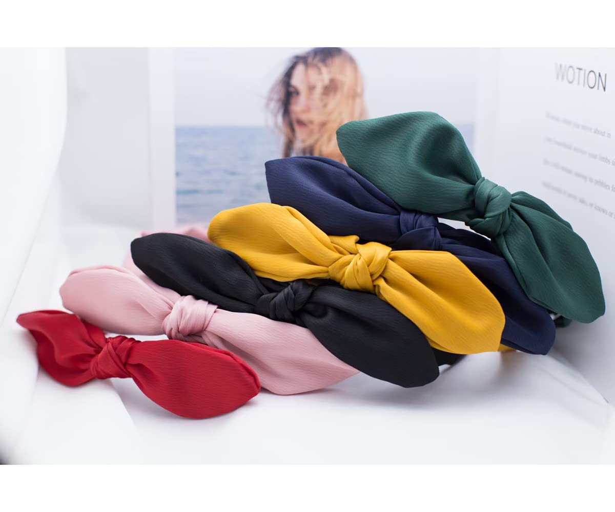 6 Pack Knotted Bow Headbands for Women - Wired Rabbit Ears Hair Accessories, Fashion Side Bow Headbands for Women & Girls | Perfect for Parties, Weddings, Daily Wear & Photo Shoots