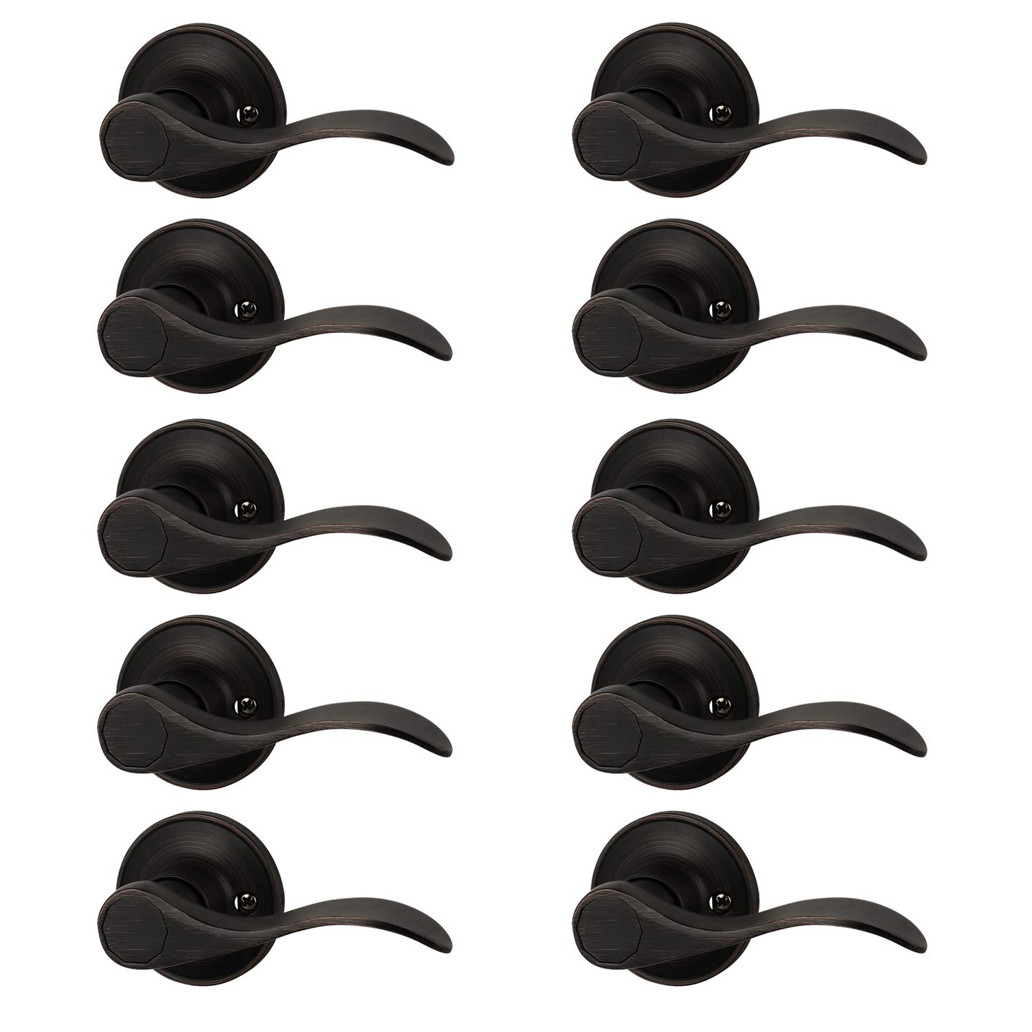 10 Pack Dummy Door Lever Set - Right Hand Wave Door Handle, Non-Turning Pull Only in Oil Rubbed Bronze - Easy Installation for Laundry Room, Hallway & Closet - Perfect for Interior Doors, Bedrooms and Home Decor