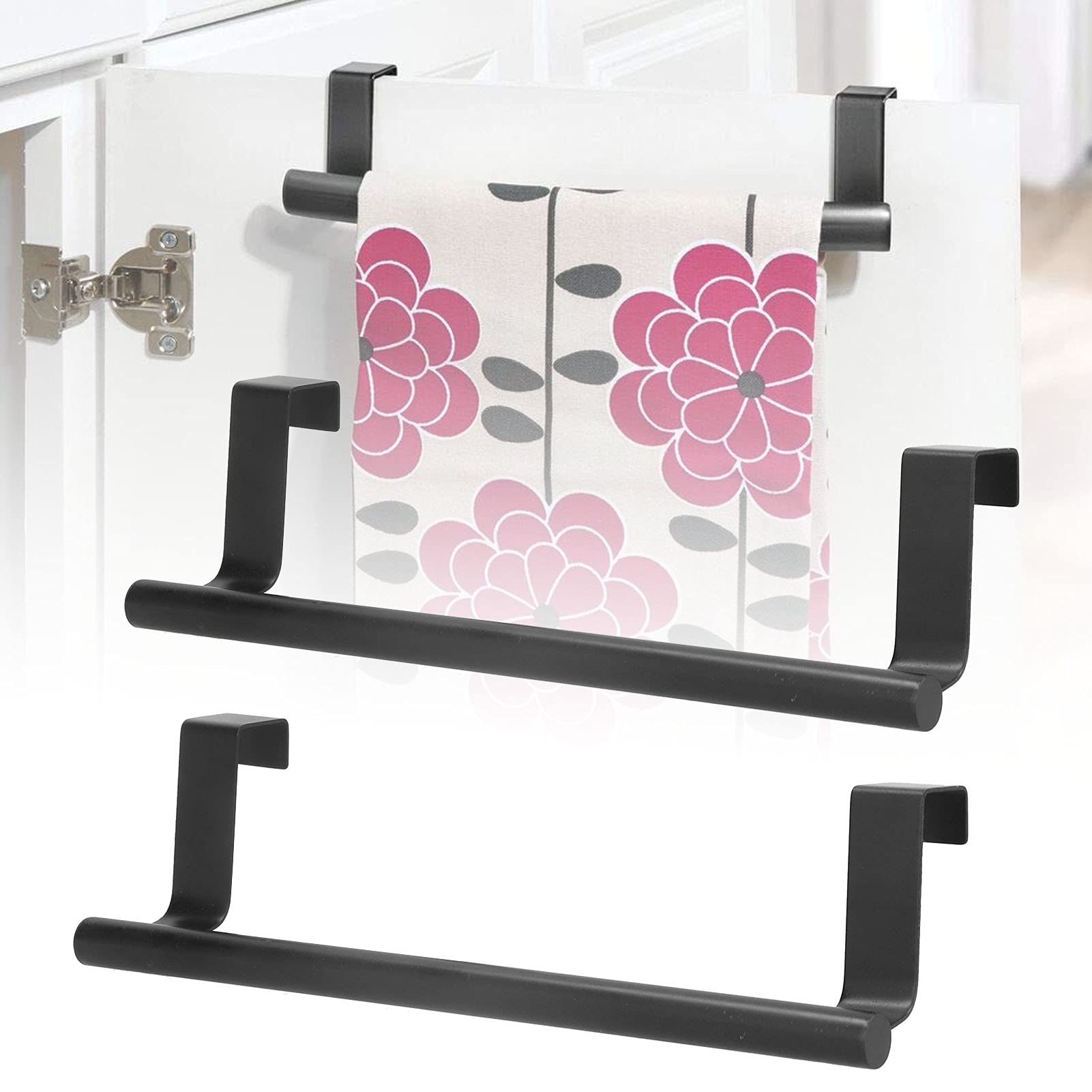 2Pcs No Drill No Nail Cabinet Door Towel Rack - Heavy Duty Bathroom & Kitchen Towel Holder, Dish Cloth Hanger, Robe Hook & Toilet Paper Holder for Home, Hotel (23cm) - Perfect for Small Spaces & Organization