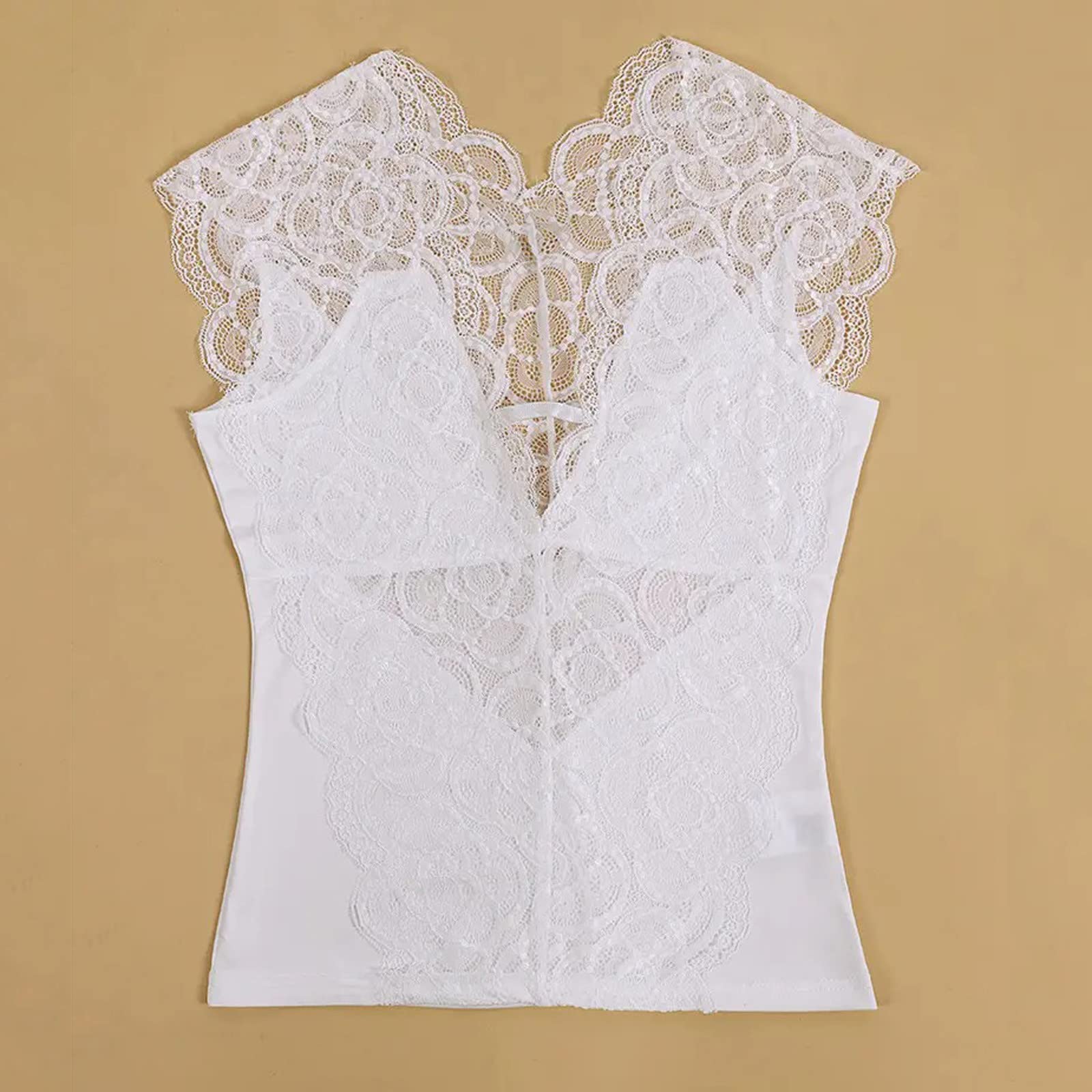 Sexy Lace See-Through Women's Shirt - Slim Fit Casual Top with Short Sleeves - Plus Size XL (White) - Perfect for Date Nights, Club Outings & Sensual Occasions