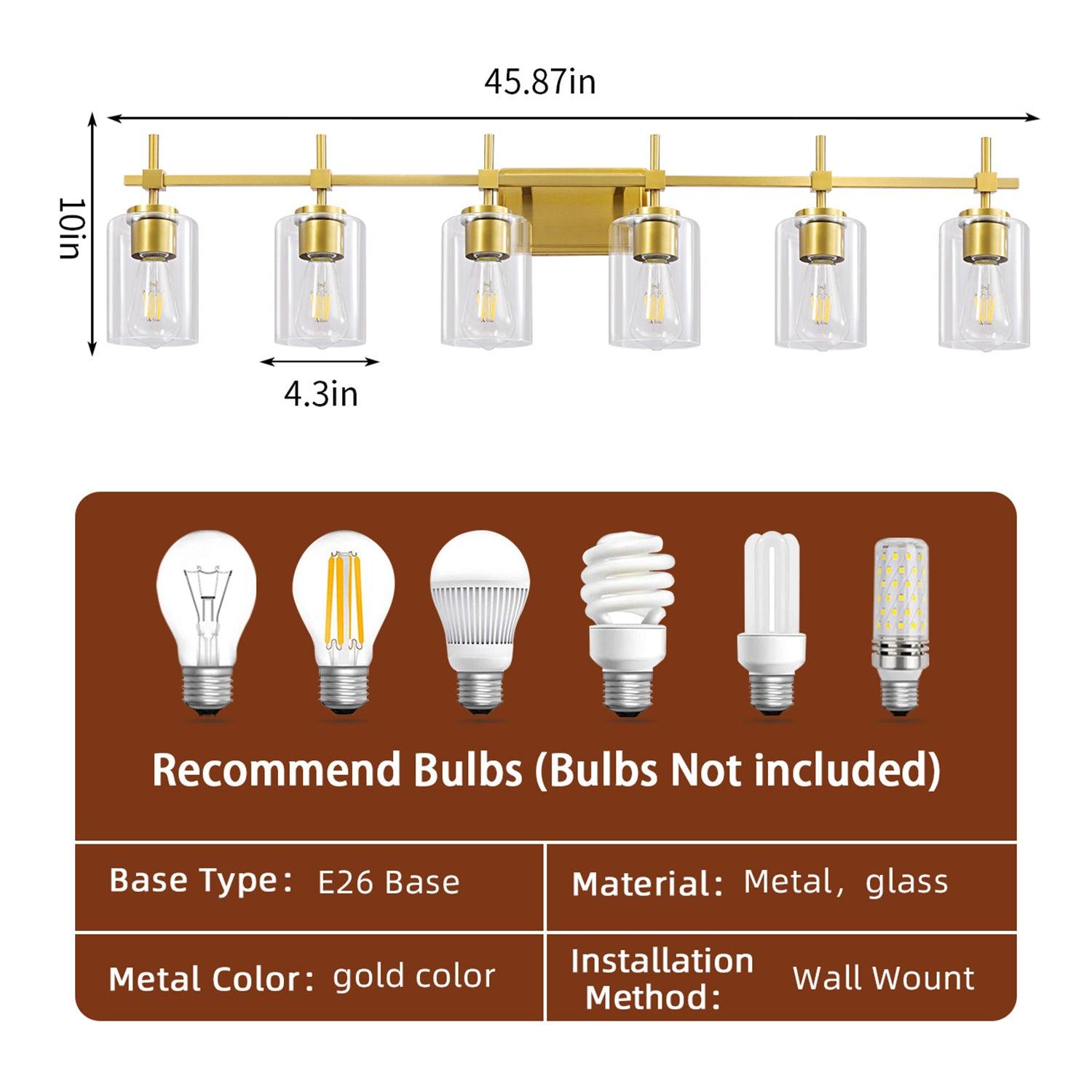 Jasper Modern Clear Glass 6-Light Bathroom Vanity Light Fixture - Elegant Lighting for Bathroom, Powder Room & Dressing Area