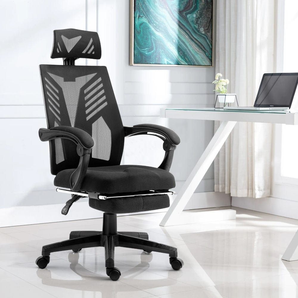 Artiss Ergonomic Mesh Office Chair with Adjustable Recliner - Black - Perfect for Home Office, Gaming & Workspace Comfort