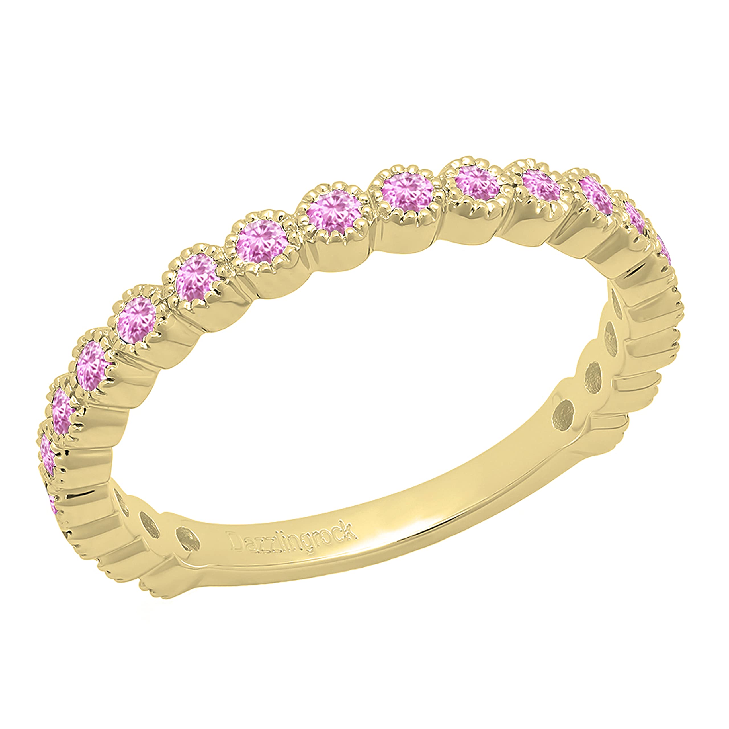 10K Solid Gold Round Pink Sapphire Stackable Wedding Eternity Band Ring for Women | Dazzlingrock Collection | Pink Color, Highly Included Clarity | Perfect for Anniversary Gifts, Bridal Jewelry & Everyday Elegance