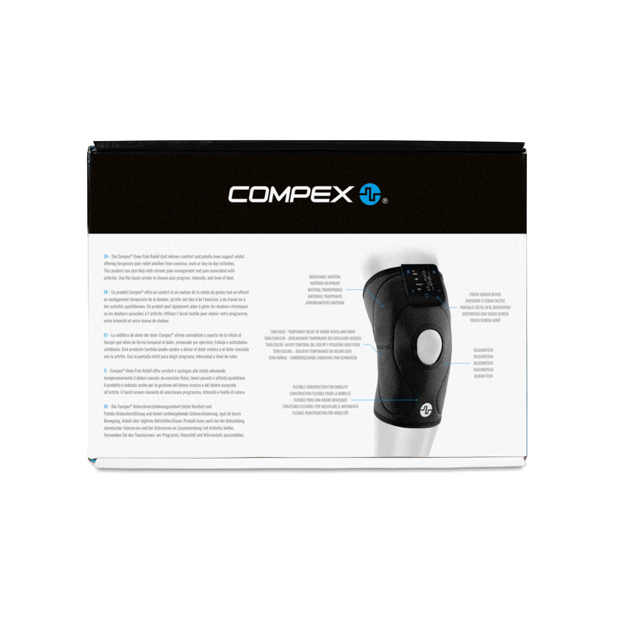 Compex TENS+EMS Dual Pulse Heating Knee Massager - Pain Relief & Muscle Recovery for Athletes & Arthritis Sufferers - Home & Gym Use